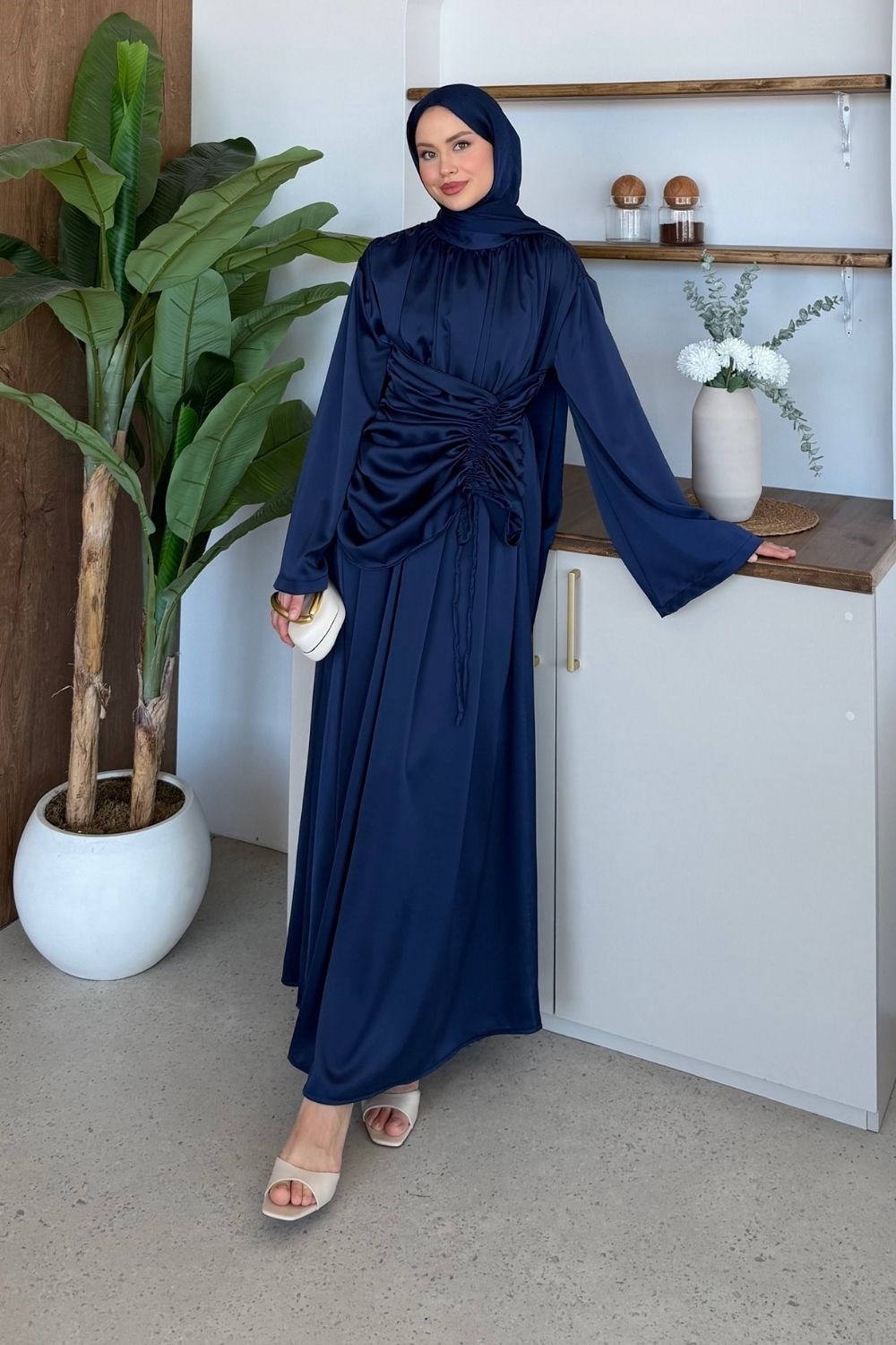Mirella Saten Elbise Lacivert