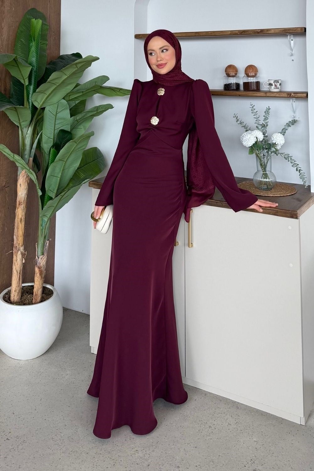 Rosalie Saten Abiye Bordo