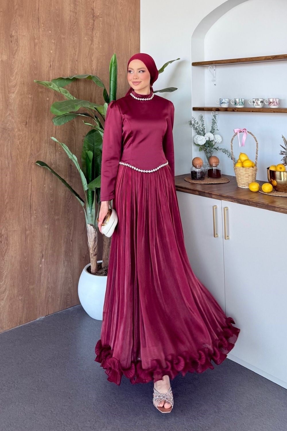Roxana Taşlı Abiye Bordo
