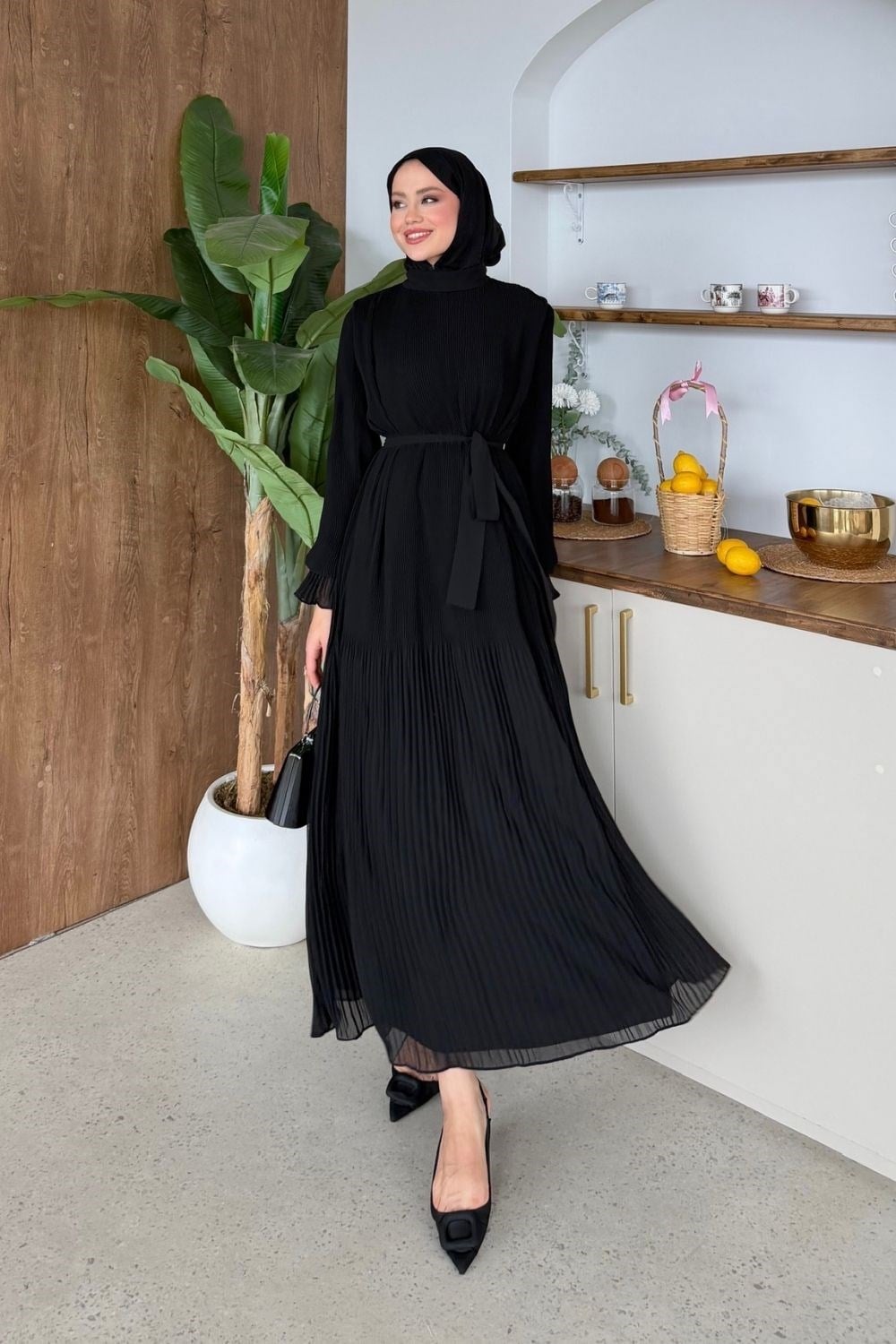 Zarif Pileli Abiye Siyah