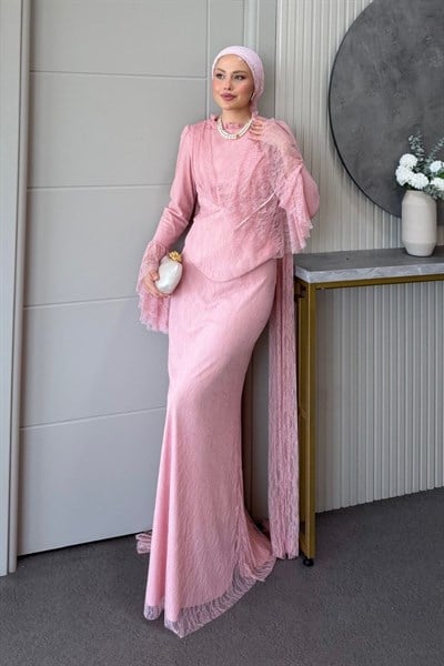 Elizya Dantel Abiye Takım Pudra