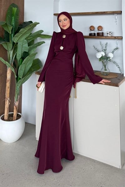 Rosalie Saten Abiye Bordo