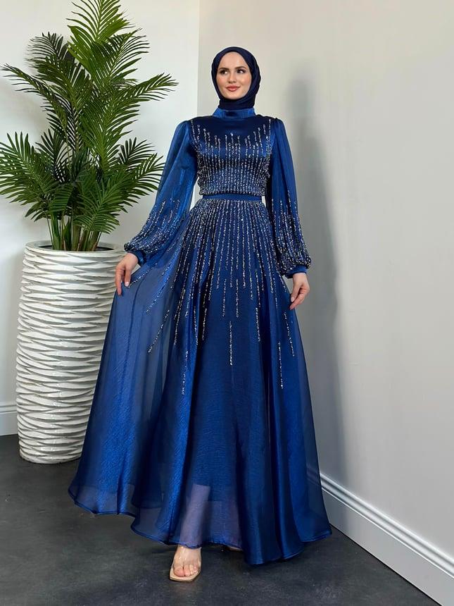 Alina Taşlı Abiye Lacivert