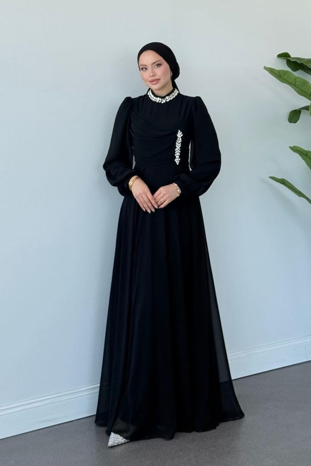 Başak Şifon Abiye Siyah