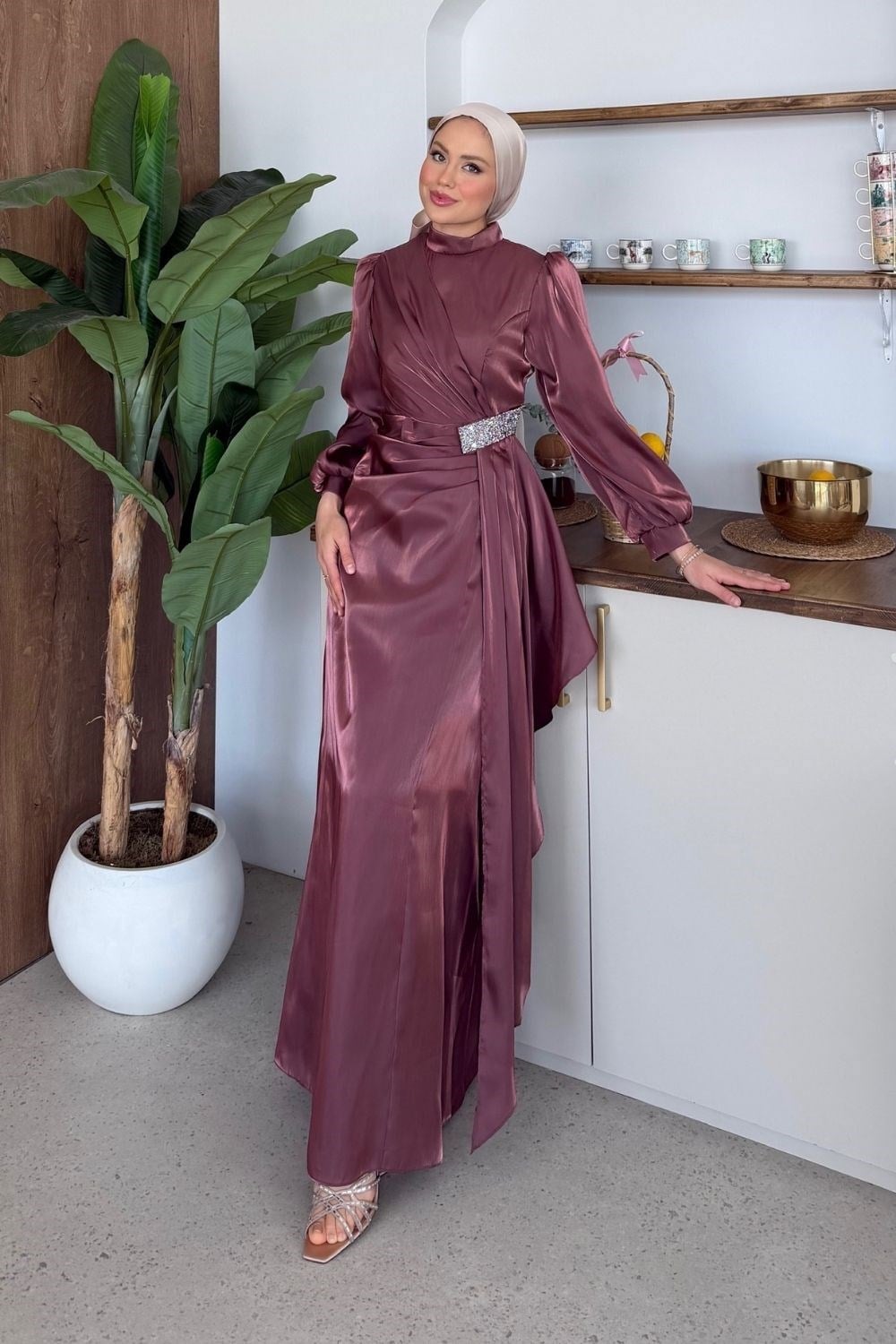 Caroline Taşlı Abiye Gül Kurusu