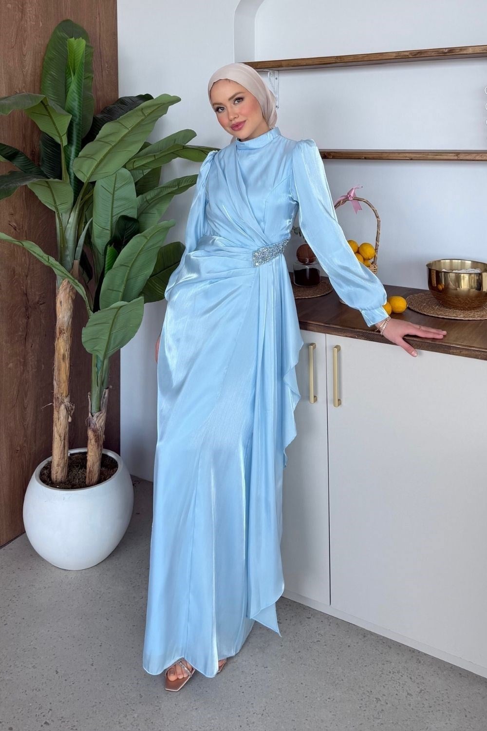 Caroline Taşlı Abiye Mavi