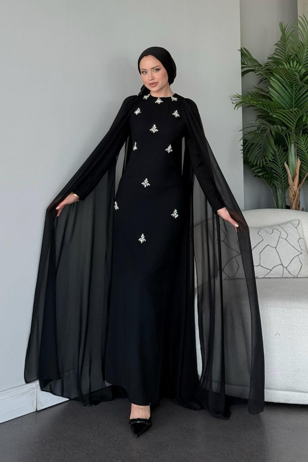 Cide Taş İşlemeli Abiye Siyah
