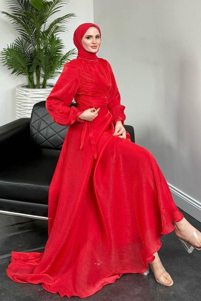 Daisy Piliseli Abiye Kırmızı