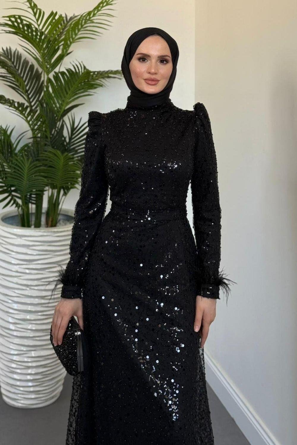 Masal Pul Detaylı Abiye Siyah