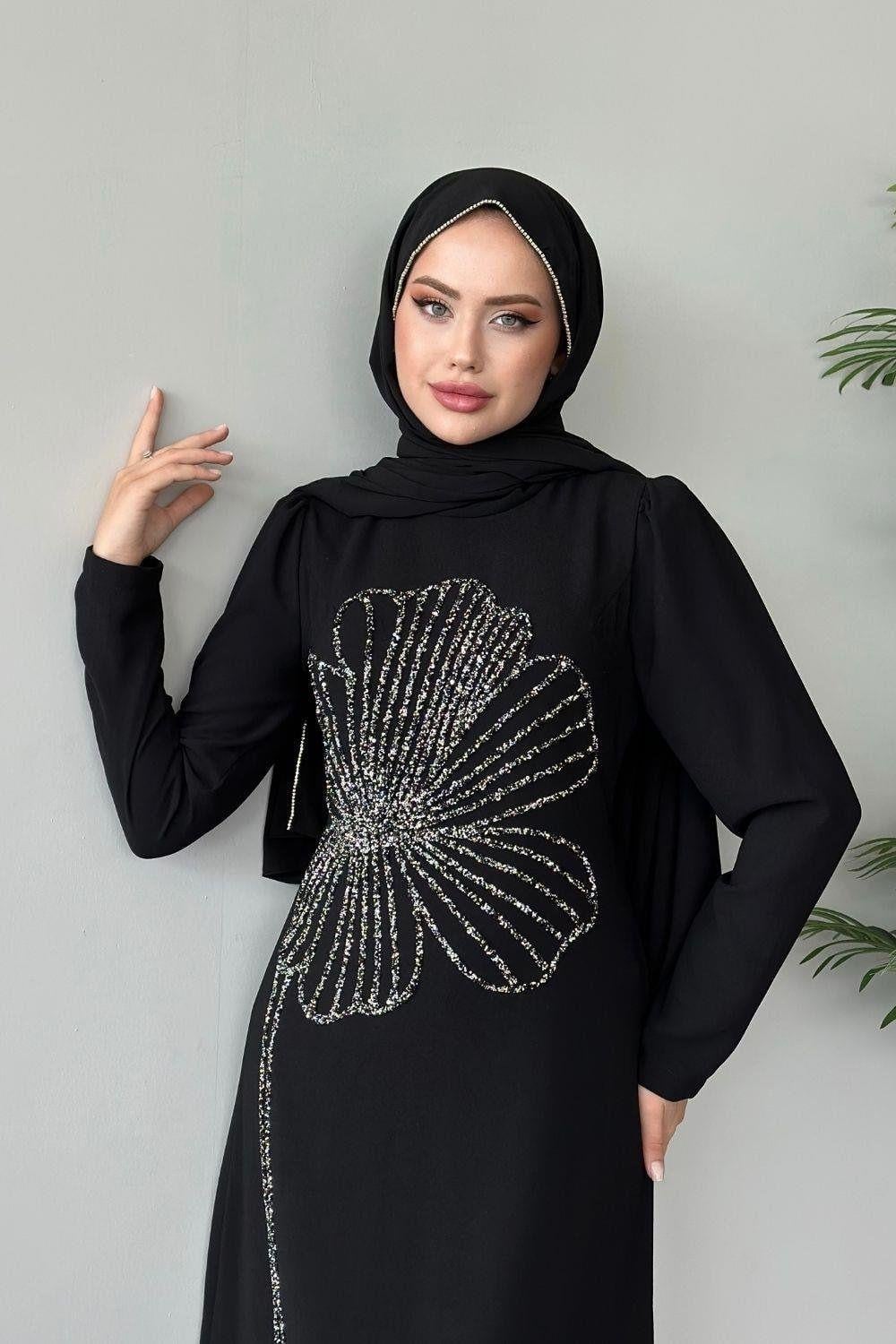 Meyra Yanı Taş Abiye Siyah