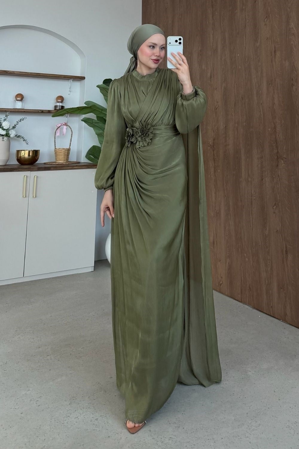 Nilüfer Çiçeği Detay Abiye Haki
