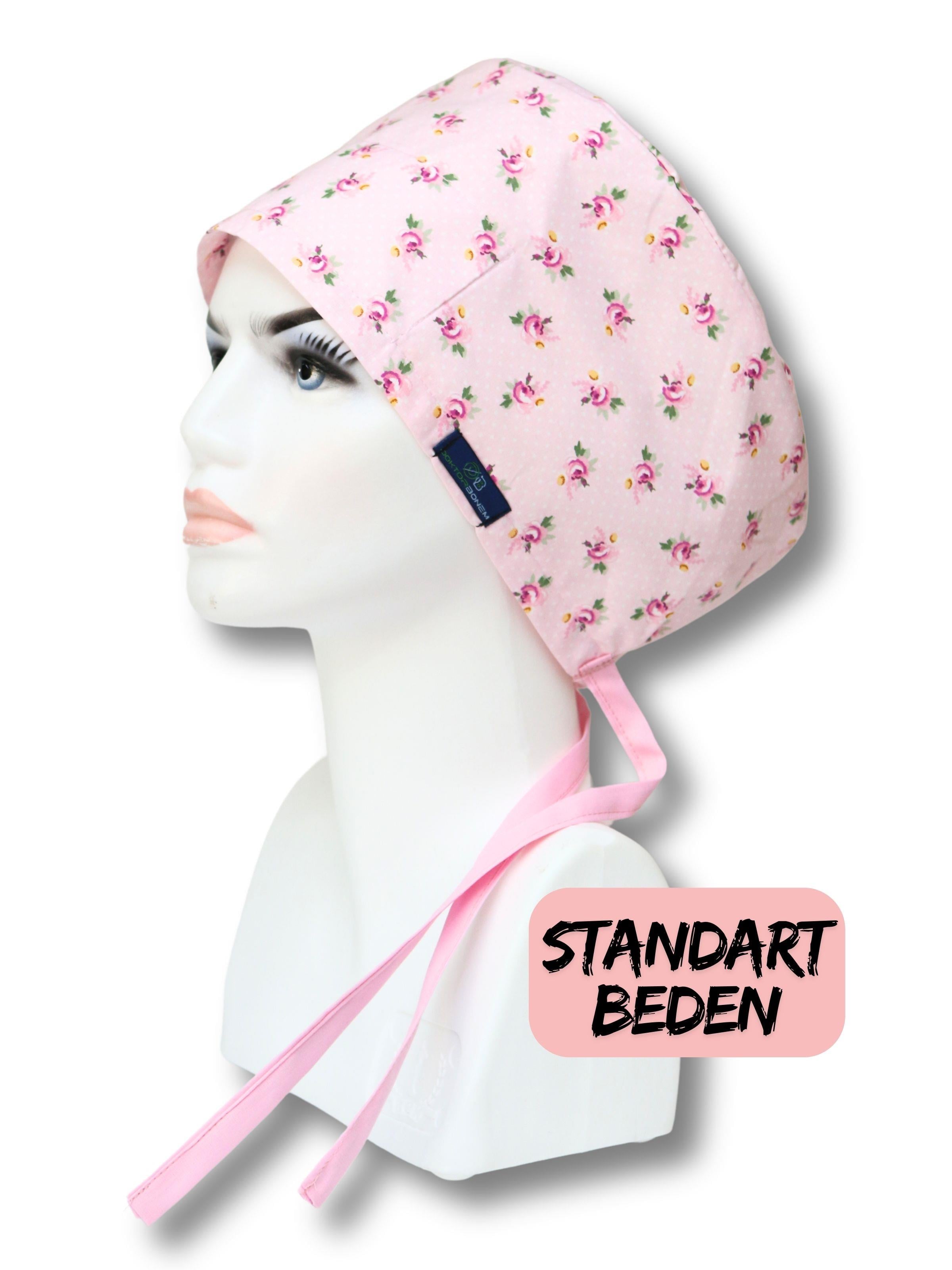  Standart Beden Toz Pembe Noktalı Güller Cerrahi Bone Doktor Hemşire Sağlıkçı Hastane Aşçı Bonesi