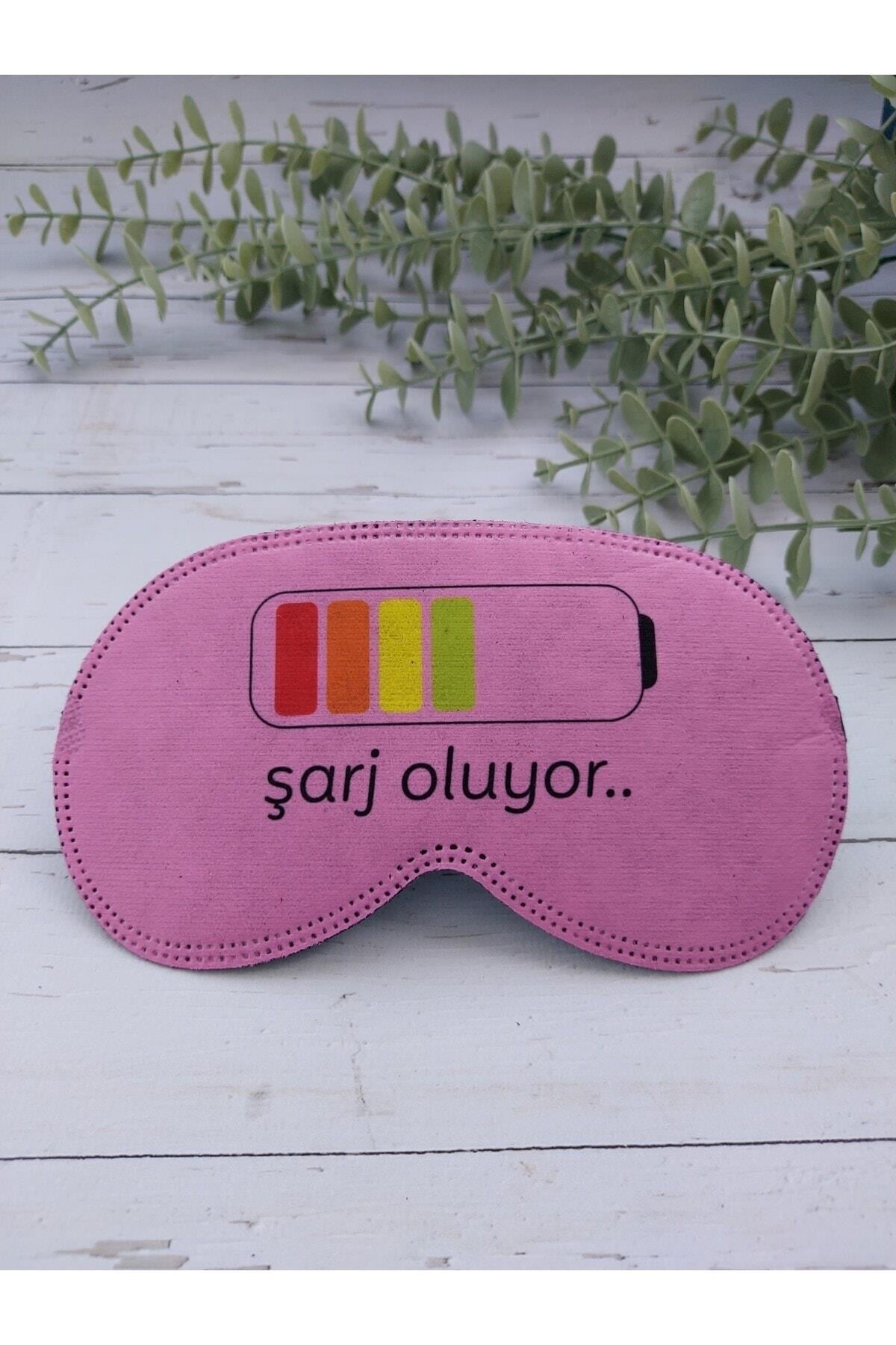 Şarj Oluyor Pembe Uyku Bandı Göz Bandı Baskılı Pamuk Seyahat Uyku Bandı