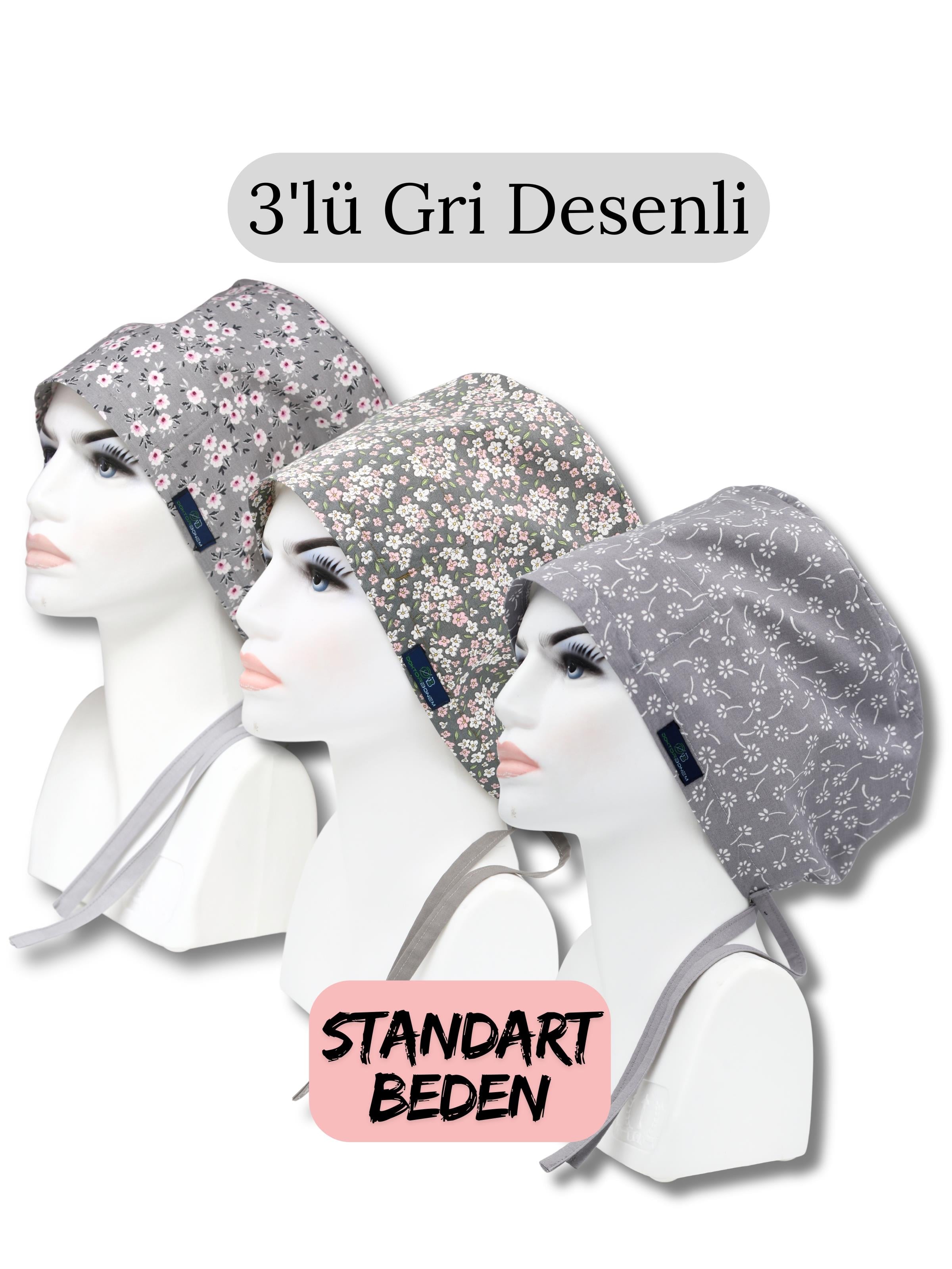 Standart Beden 3lü Gri Desenli Gri Çiçek Bahçesi Gri Çıtı Pıtı Gri Nazlı Çiçekler Cerrahi Bone