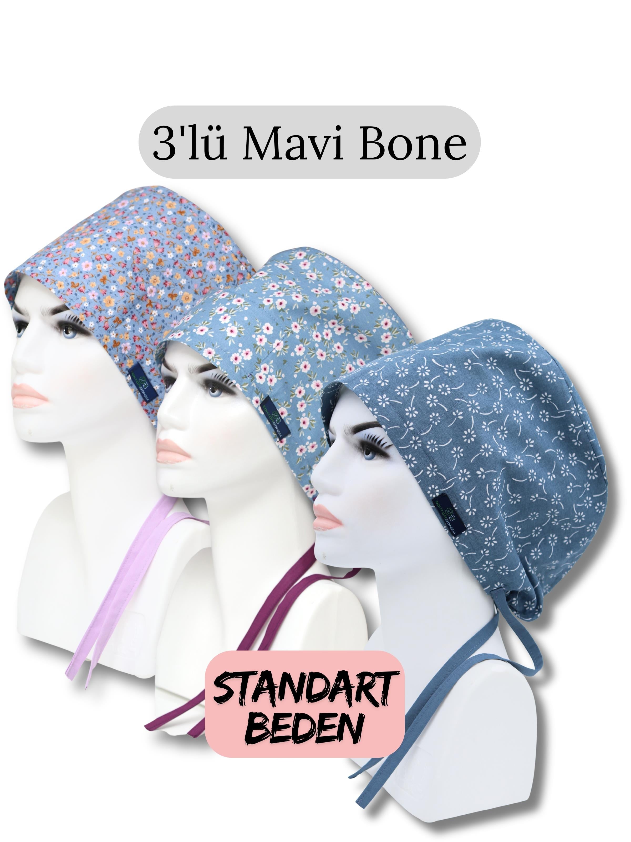 Standart Beden 3lü Mavi Bone İndigo Çıtır Mavi Çiçek Bahçesi Mavi Nazlı Çiçekler Cerrahi Bone