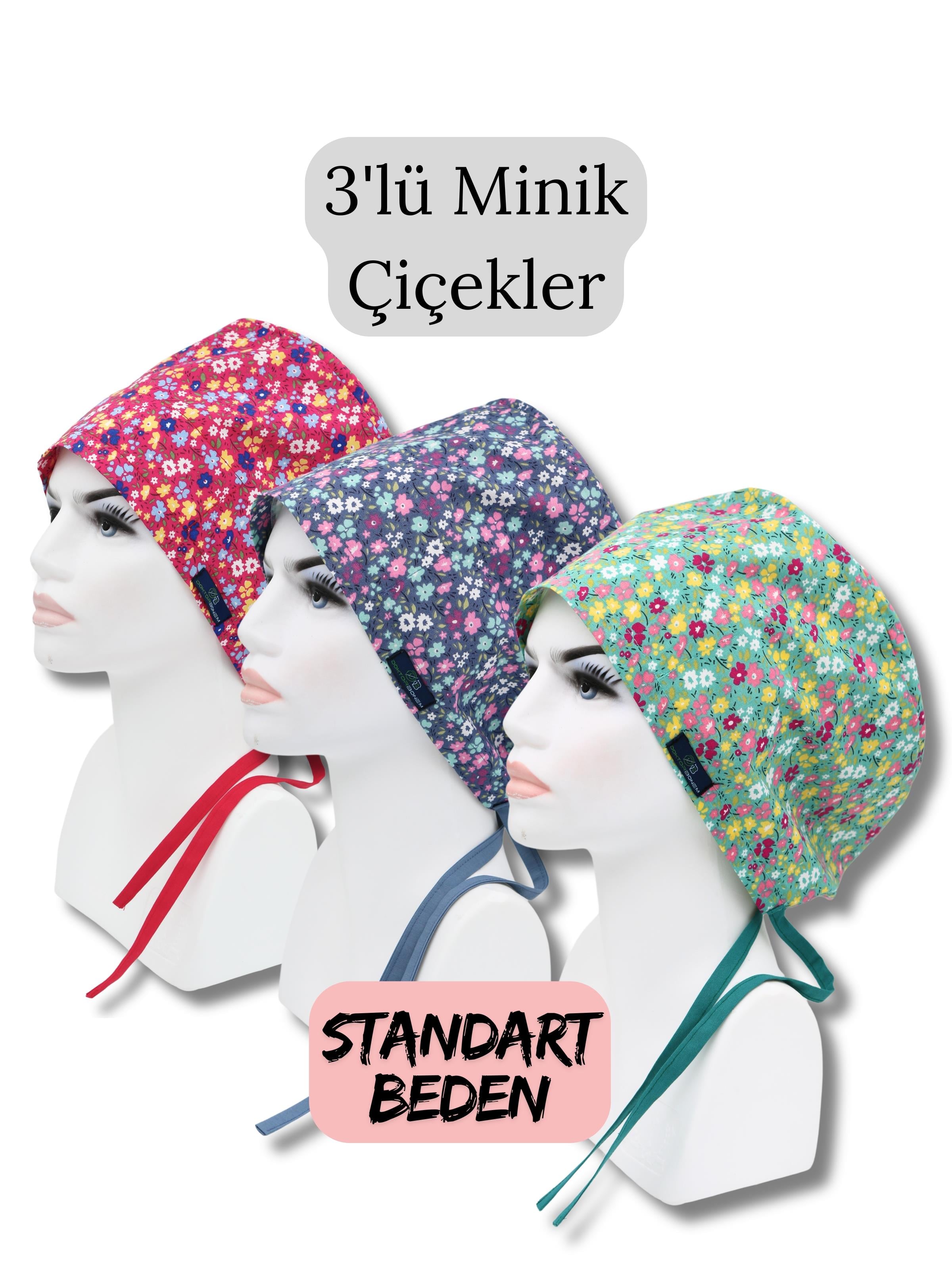 Standart Beden 3lü Minik Çiçekler Fuşya Mavi Yeşil Minik Çiçekler Cerrahi Bone