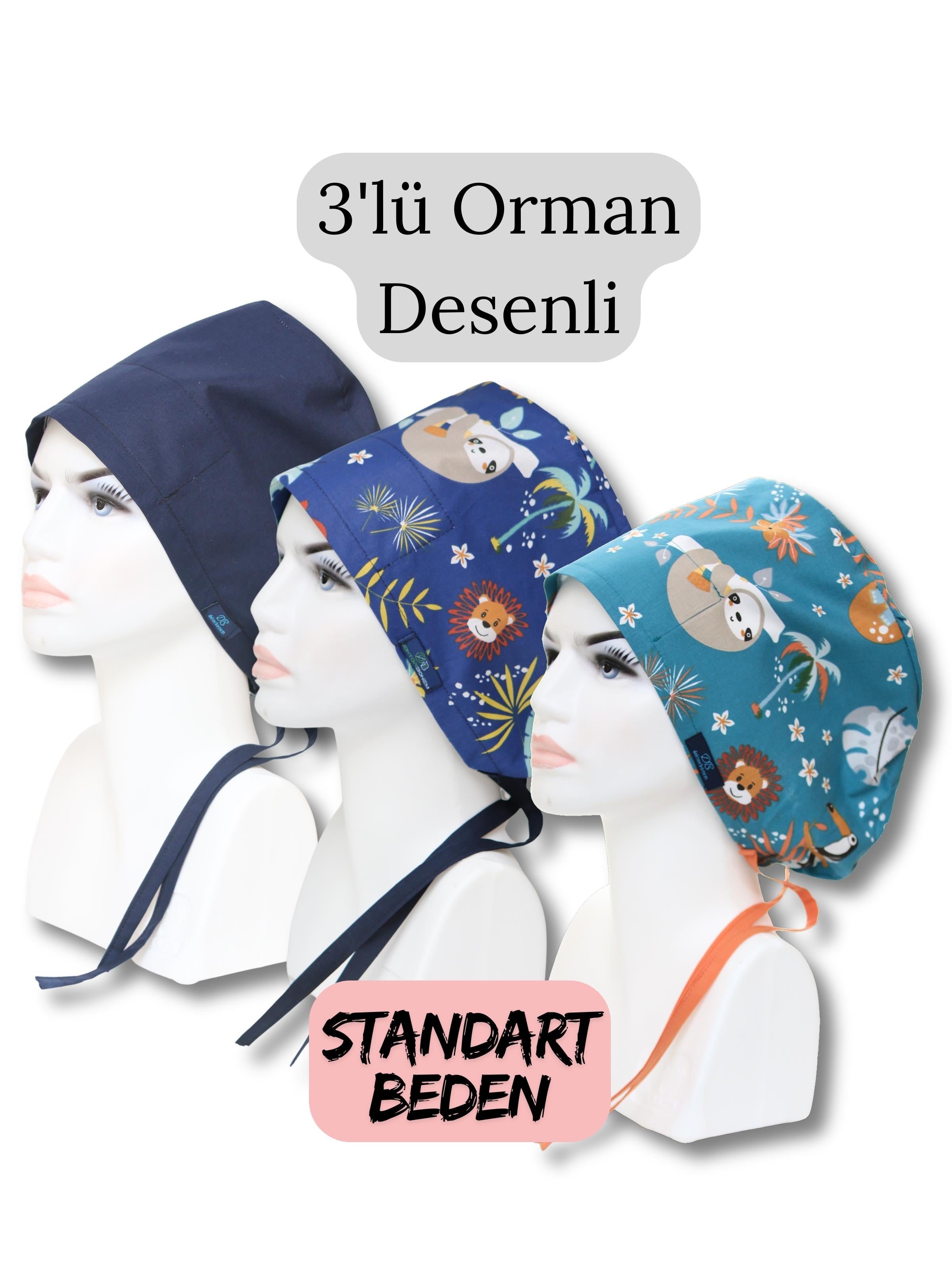 Standart Beden 3lü Orman Desenli Lacivert Tek Renk Lacivert Orman Maymunlu Orman Cerrahi Bone