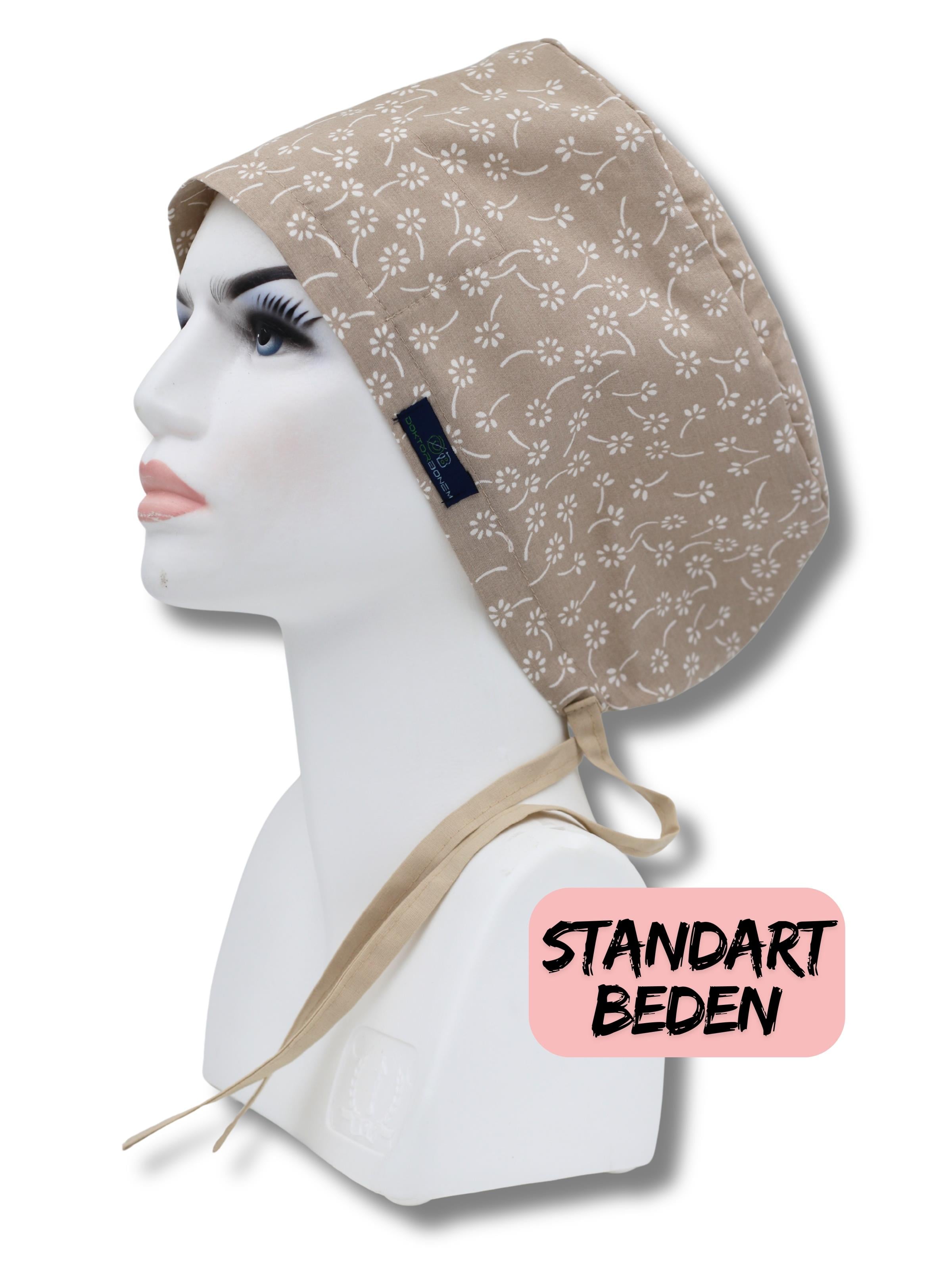 Standart Beden Bej Nazlı Çiçekler Cerrahi Bone Doktor Hemşire Sağlıkçı Hastane Bonesi