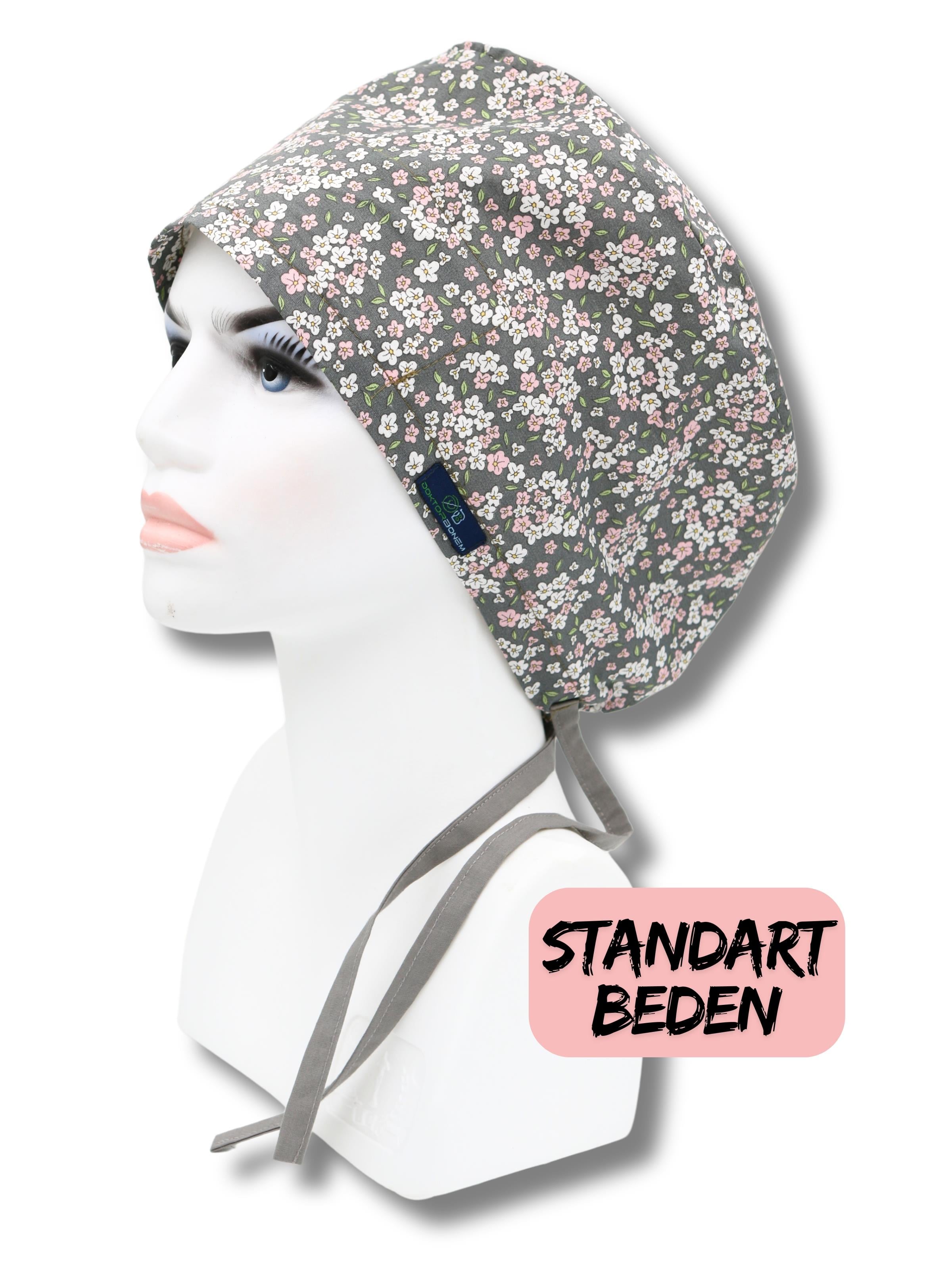 Standart Beden Gri Çıtı Pıtı Çiçekler Cerrahi Bone Doktor Hemşire Sağlıkçı Hastane Bonesi