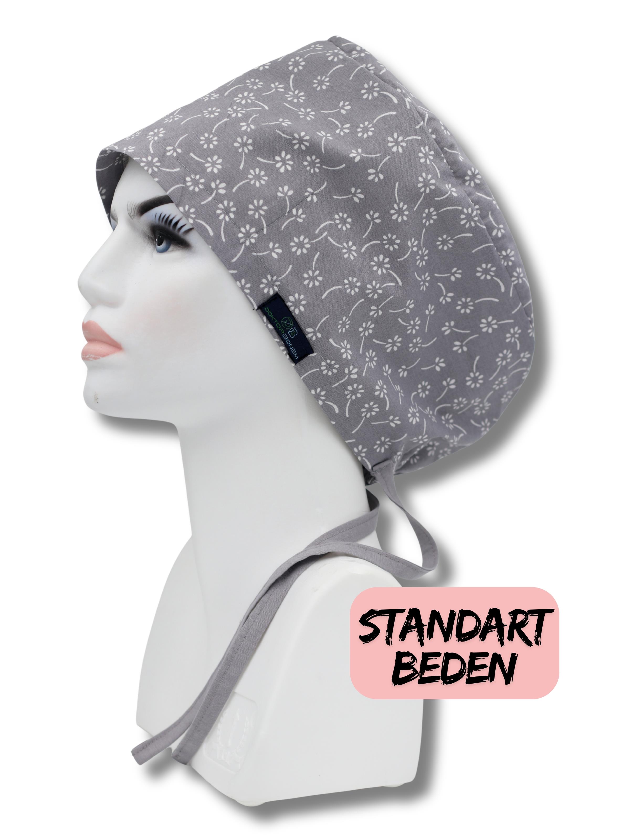 Standart Beden Gri Nazlı Çiçekler Cerrahi Bone Doktor Hemşire Sağlıkçı Hastane Bonesi