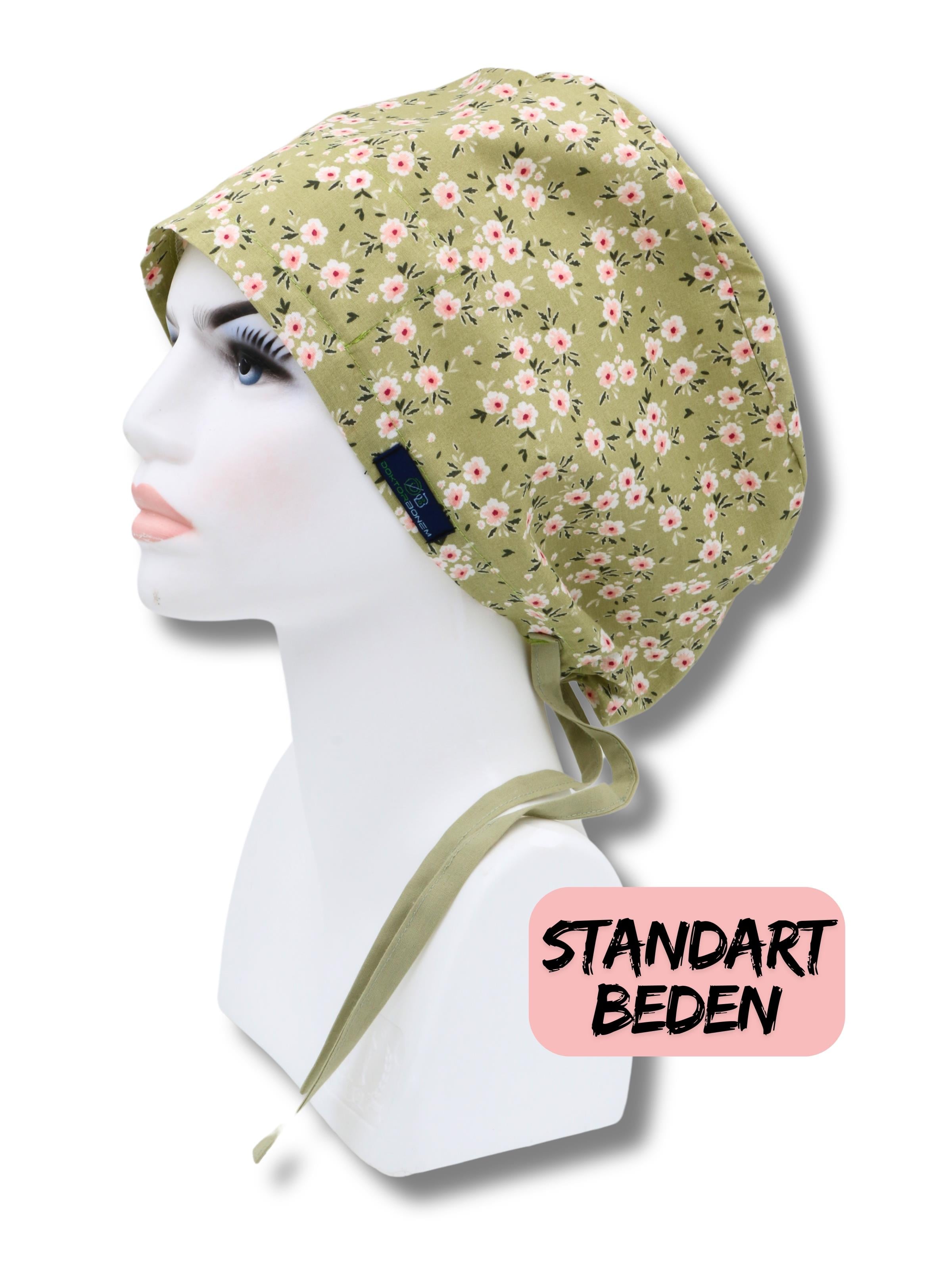 Standart Beden Yeşil Çiçek Bahçesi Cerrahi Bone Doktor Hemşire Sağlıkçı Hastane Bonesi