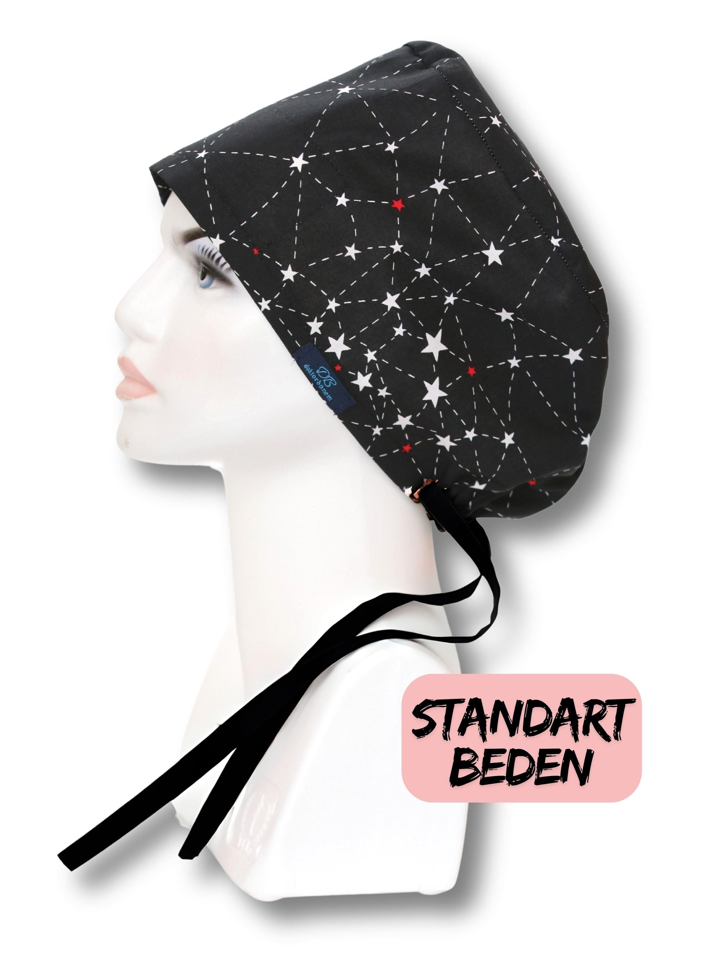 Standart Takım Yıldızı Siyah Desenli Cerrahi Bone Doktor Hemşire Sağlıkçı Bonesi
