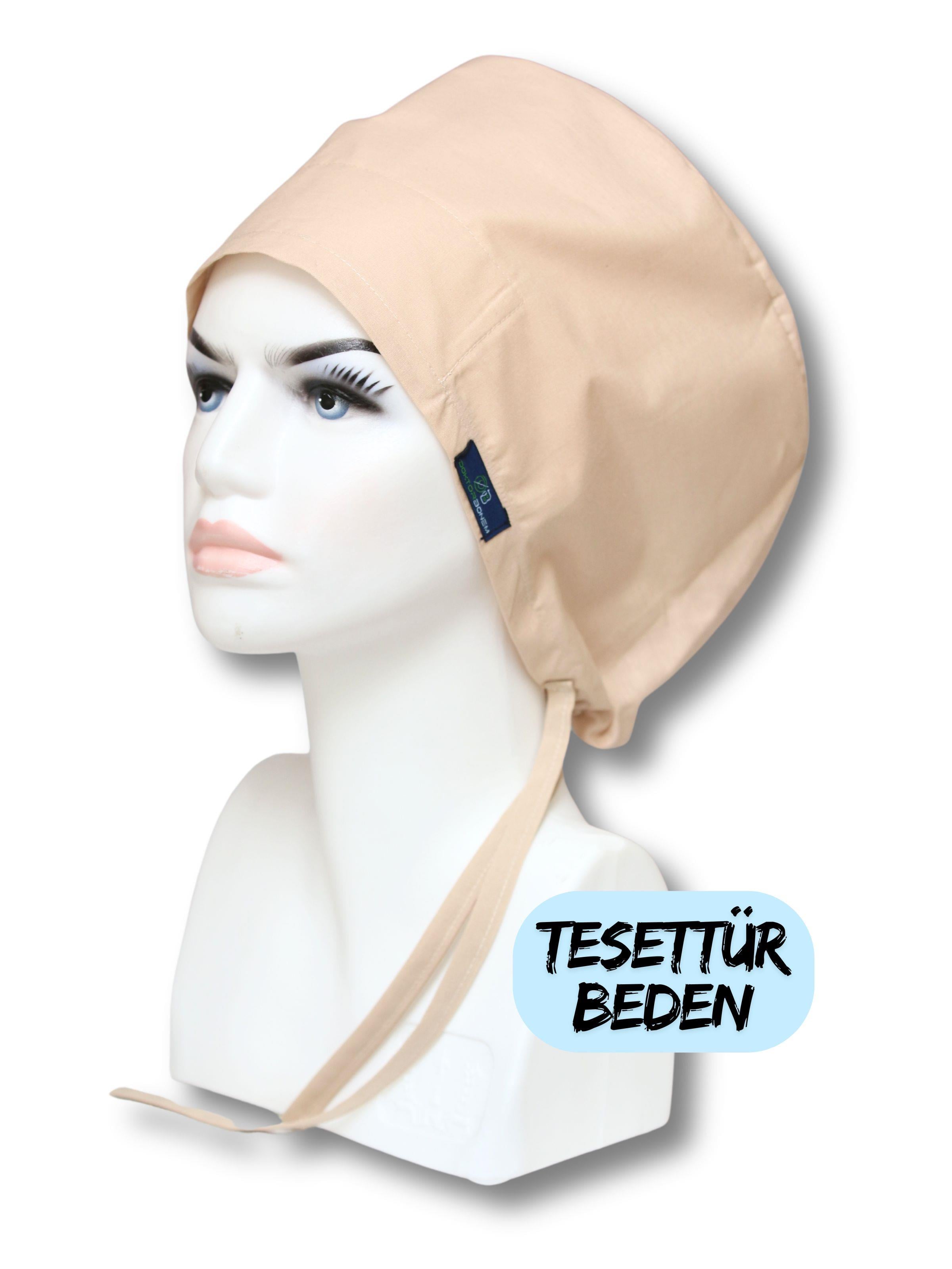 Tesettür Beden Açık Kapuçino Tek Renk Cerrahi Bone Doktor Hemşire Sağlıkçı Hastane Aşçı Bonesi