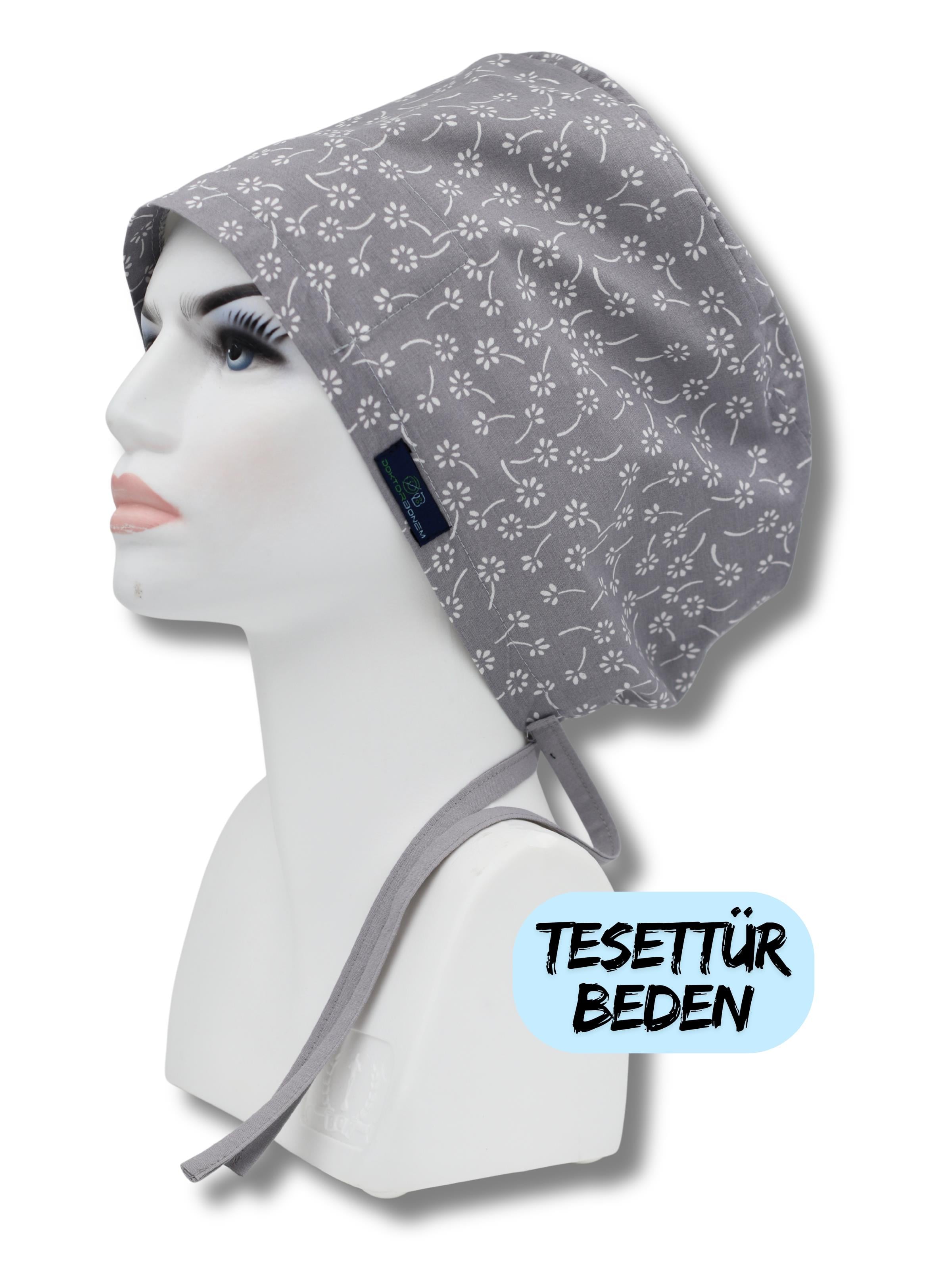 Tesettür Beden Gri Nazlı Çiçekler Cerrahi Bone Doktor Hemşire Sağlıkçı Hastane Bonesi