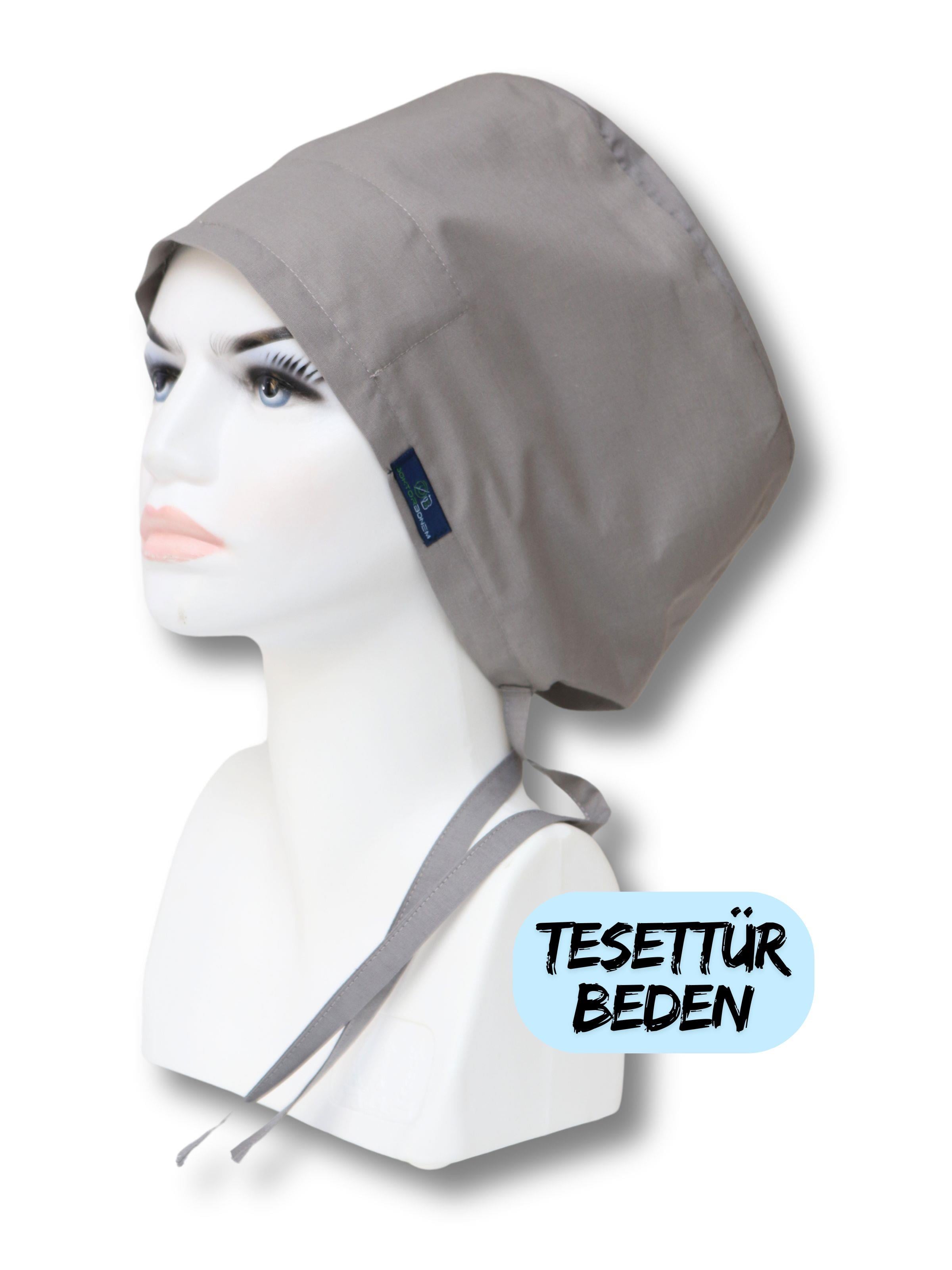 Tesettür Beden Gri Tek Renk Cerrahi Bone Doktor Hemşire Sağlıkçı Hastane Bonesi