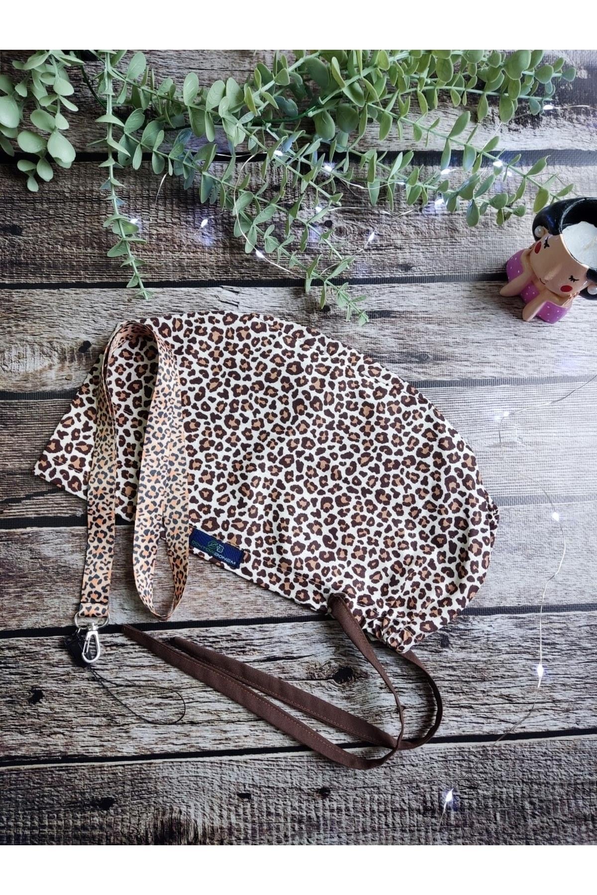 Tesettür Beden Leopar Desenli Cerrahi Bone + Kart Askısı