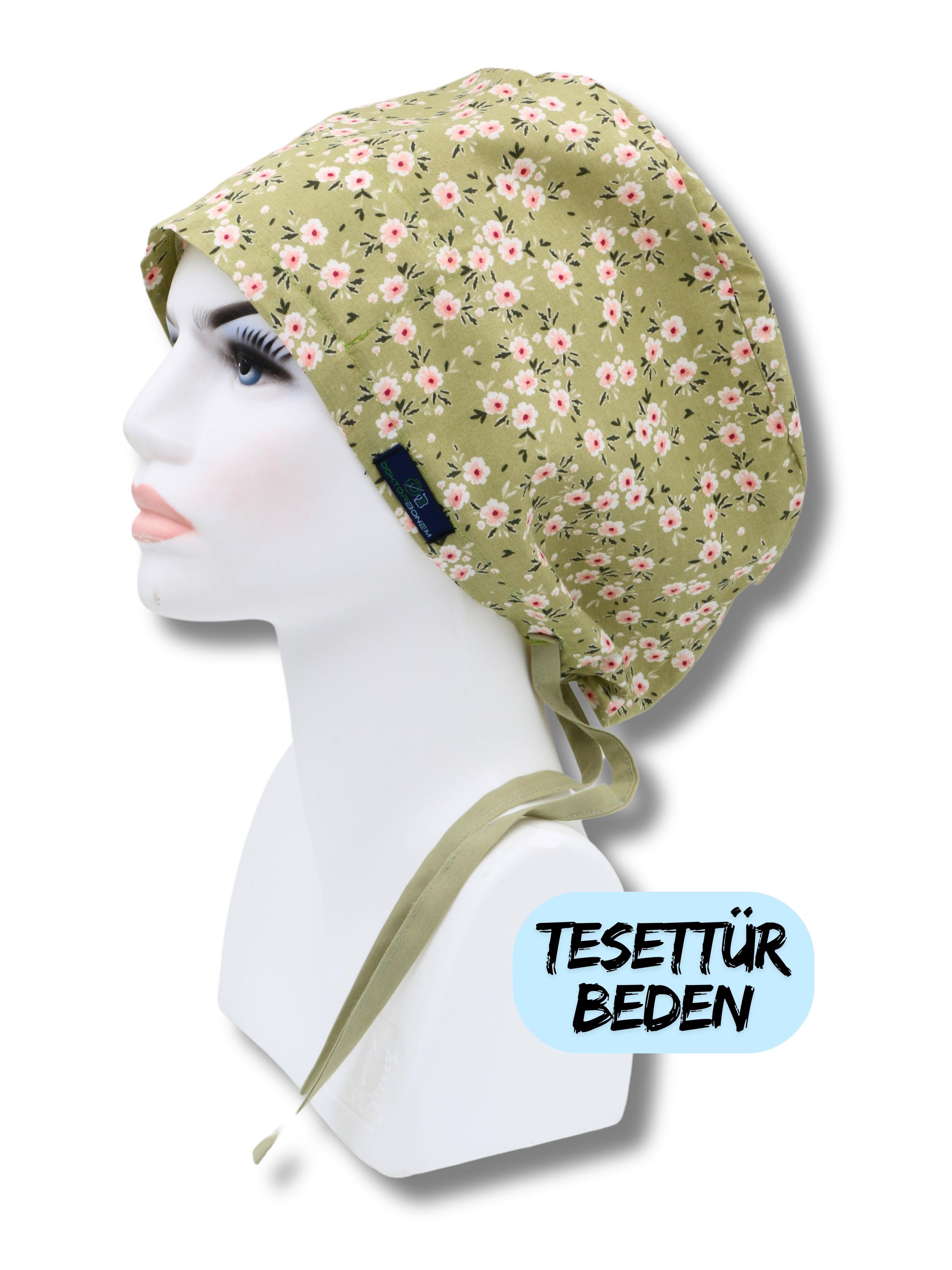 Tesettür Beden Yeşil Çiçek Bahçesi Bone Doktor Hemşire Sağlıkçı Hastane Bonesi