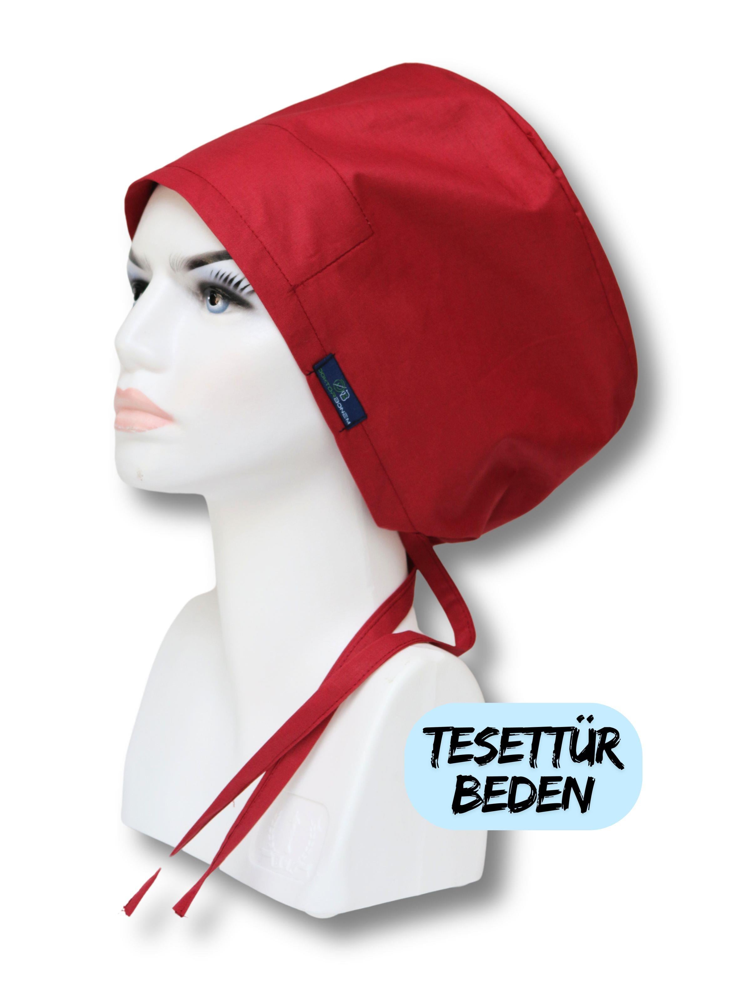 Tesettür Bordo Tek Renk Cerrahi Bone Doktor Hemşire Sağlıkçı Bonesi Geniş Kesim