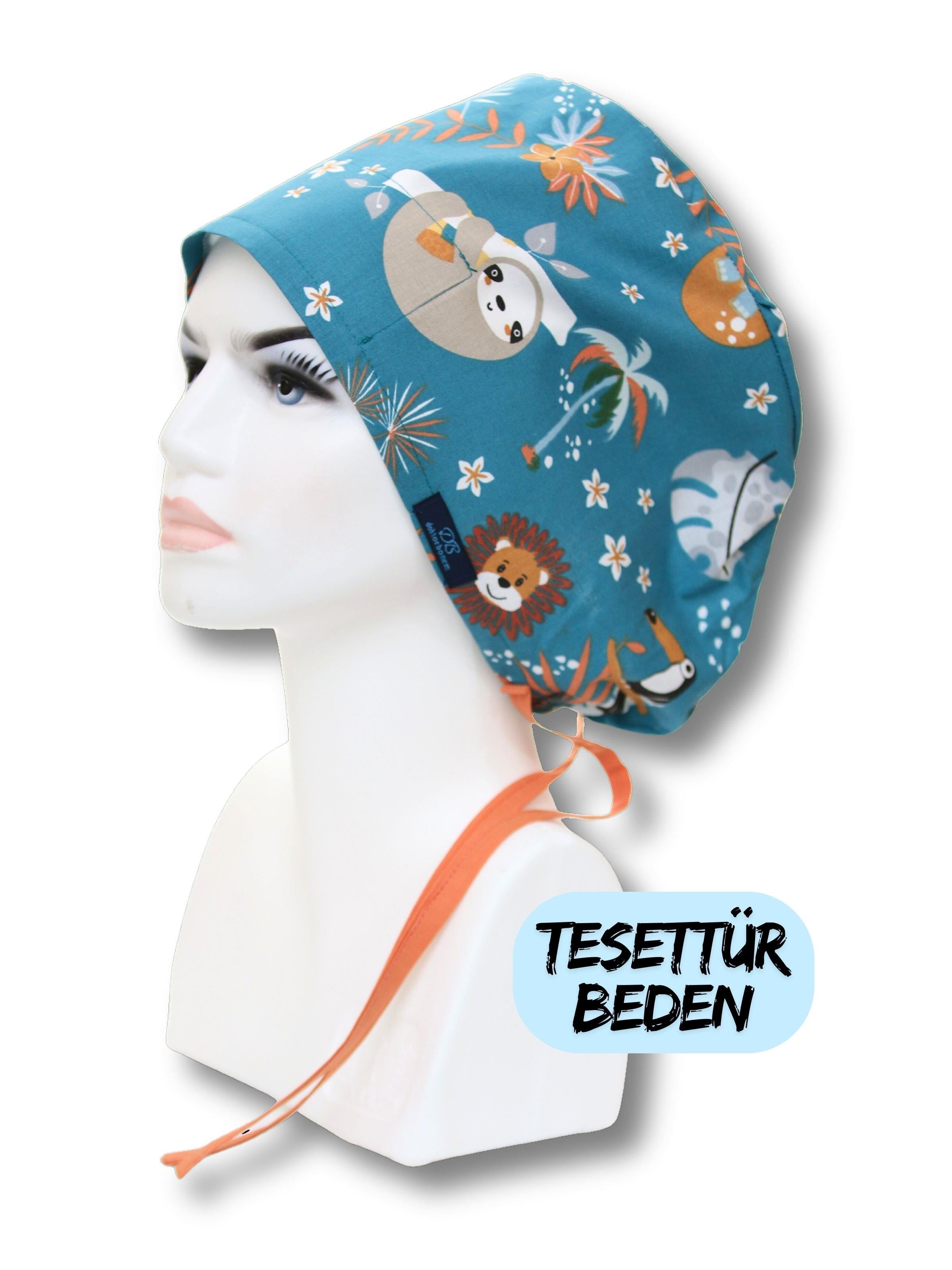 Tesettür Maymunlu Orman Desenli Cerrahi Bone Doktor Hemşire Sağlıkçı Bonesi Geniş Kesim