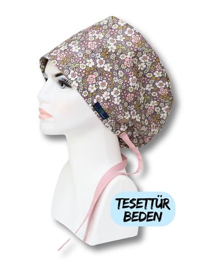 Tesettür Beden Bahar Çiçekleri Mor Cerrahi Bone Doktor Hemşire Sağlıkçı Hastane Bonesi