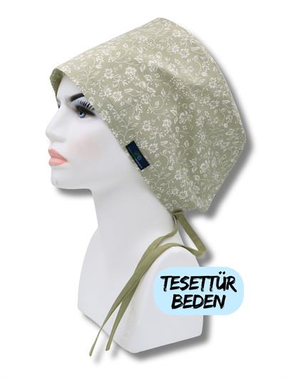 Tesettür Beden Küf Yeşili Güller Cerrahi Bone Doktor Hemşire Sağlıkçı Hastane Bonesi