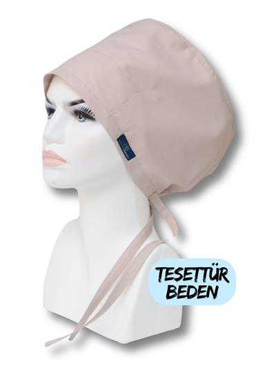 Tesettür Beden Vizon Tek Renk Cerrahi Bone  Hemşire Sağlıkçı Hastane Bonesi