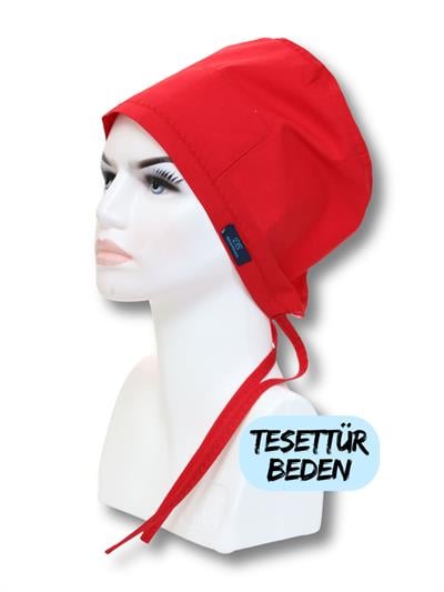 Tesettür Kırmızı Tek Renk Cerrahi Bone Doktor Hemşire Sağlıkçı Bonesi Geniş Kesim