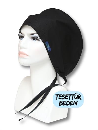 Tesettür Siyah Tek Renk Cerrahi Bone Doktor Hemşire Sağlıkçı Bonesi Geniş Kesim