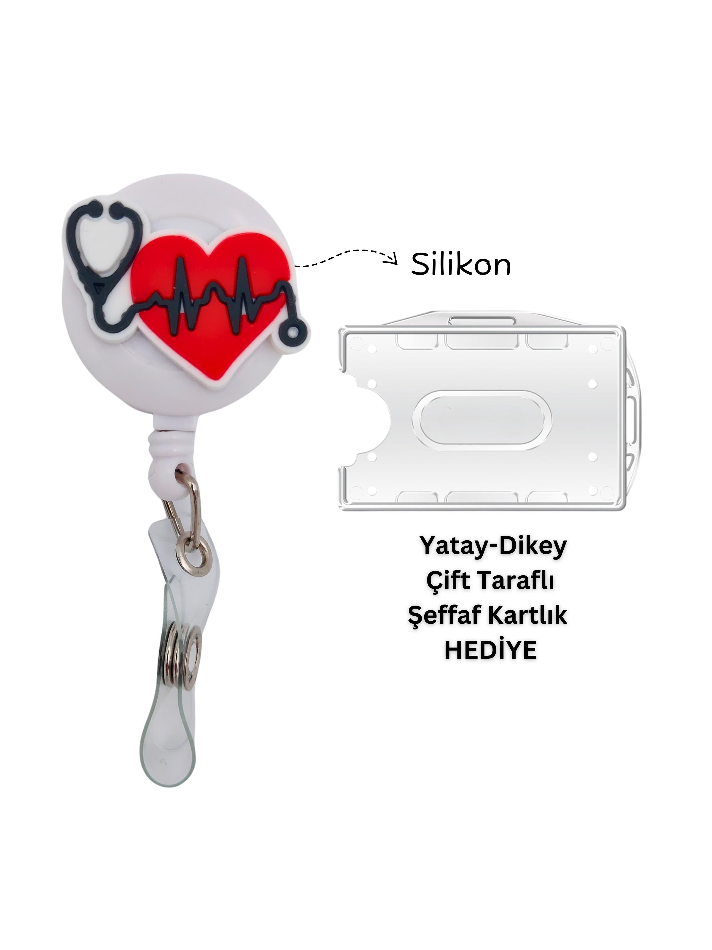 EKG Stetoskop Silikon Yoyo Yaka Kartlığı Yatay Dikey Kart Koruyucu