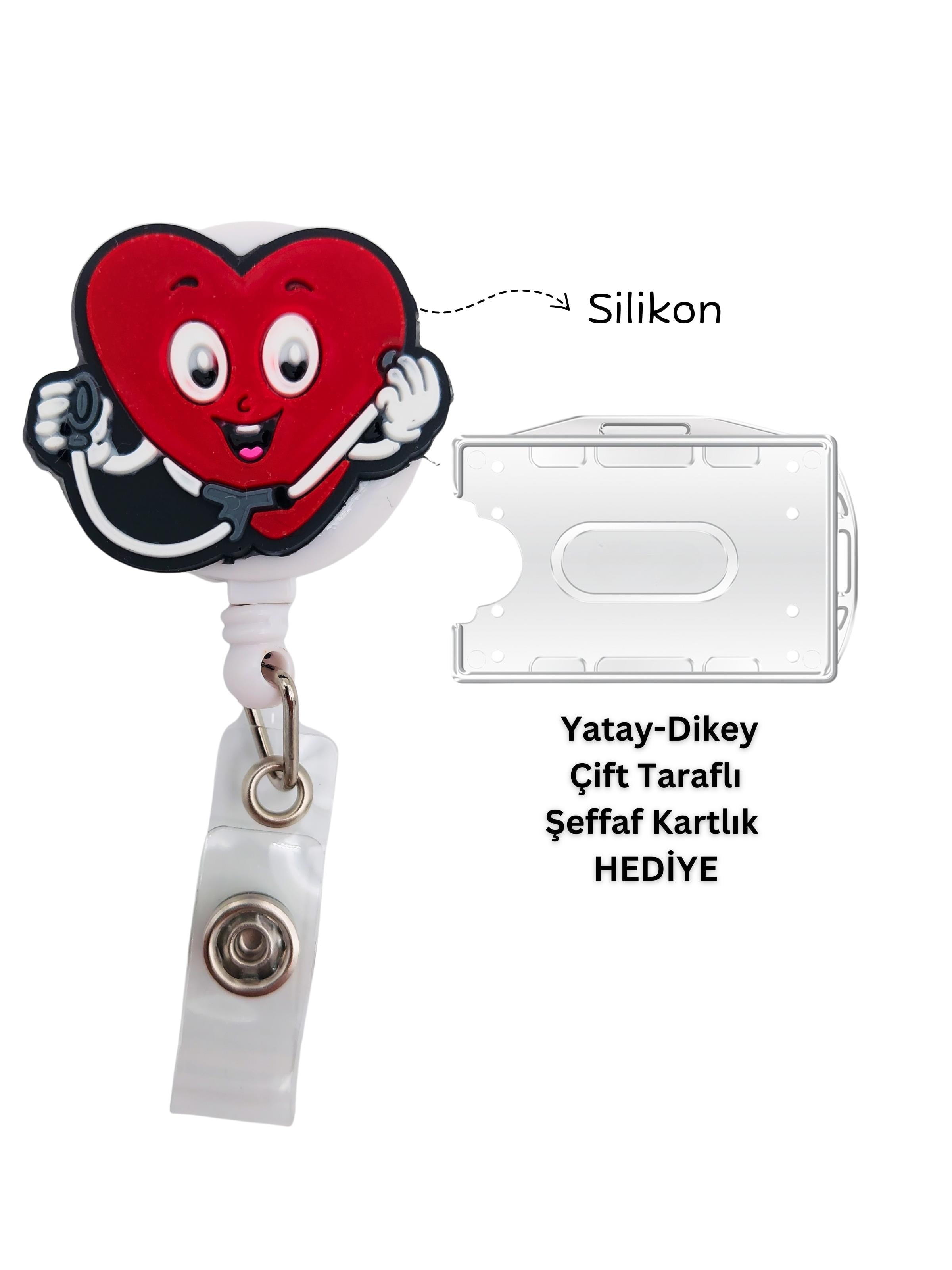Mutlu Kalp Stetoskop Silikon Yoyo Yaka Kartlığı Yatay Dikey Kart Koruyucu