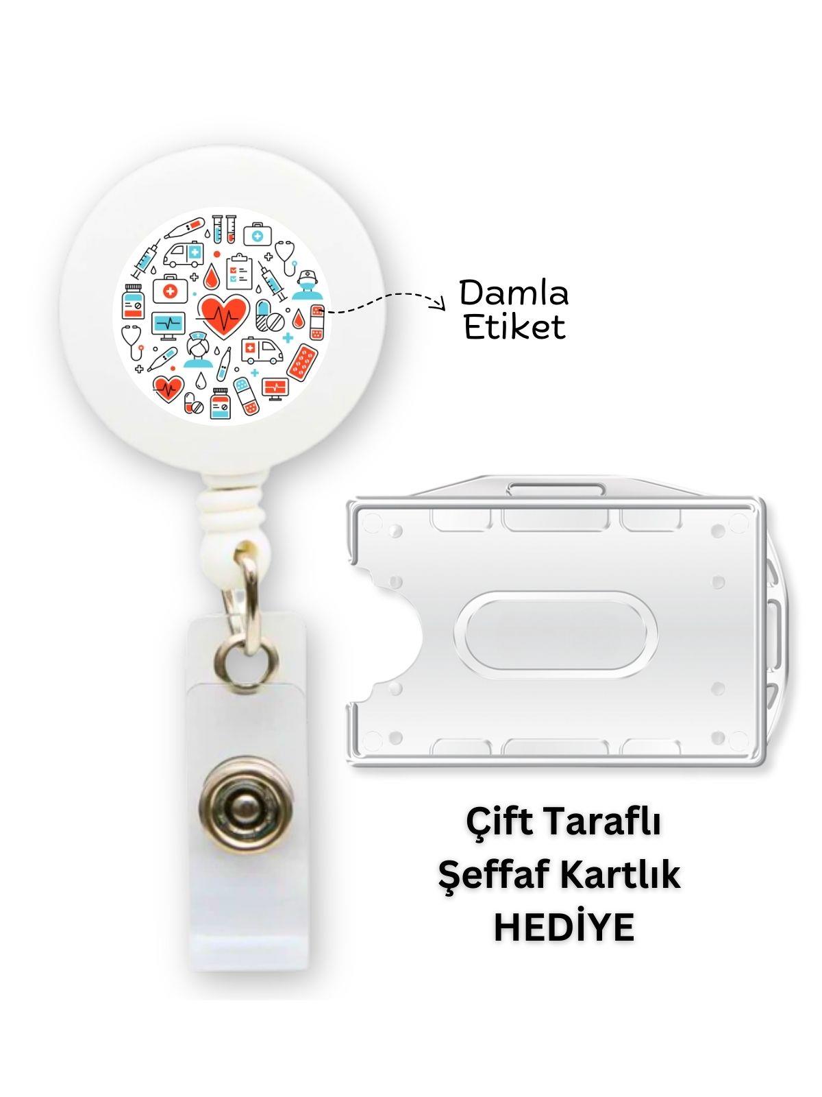 Sağlıkçı Hemşire Doktor Paramedik Damla Etiket Yoyo Yaka Kartlığı Yatay Dikey Kart Koruyucu