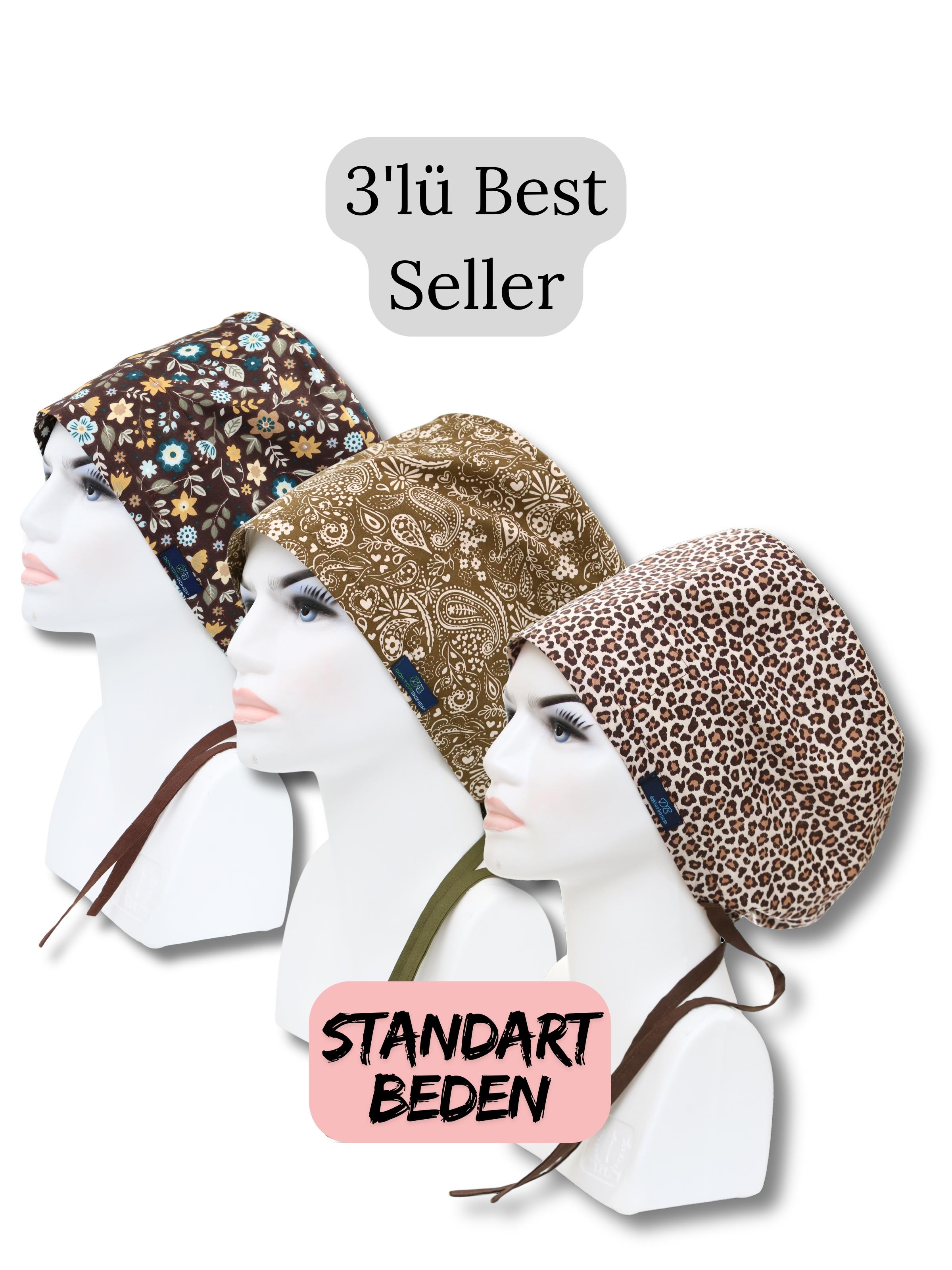 Standart Beden 3lü Best Seller Kahverengi Akasya Çiçekler Haki Şal Desen Leopar Cerrahi Bone