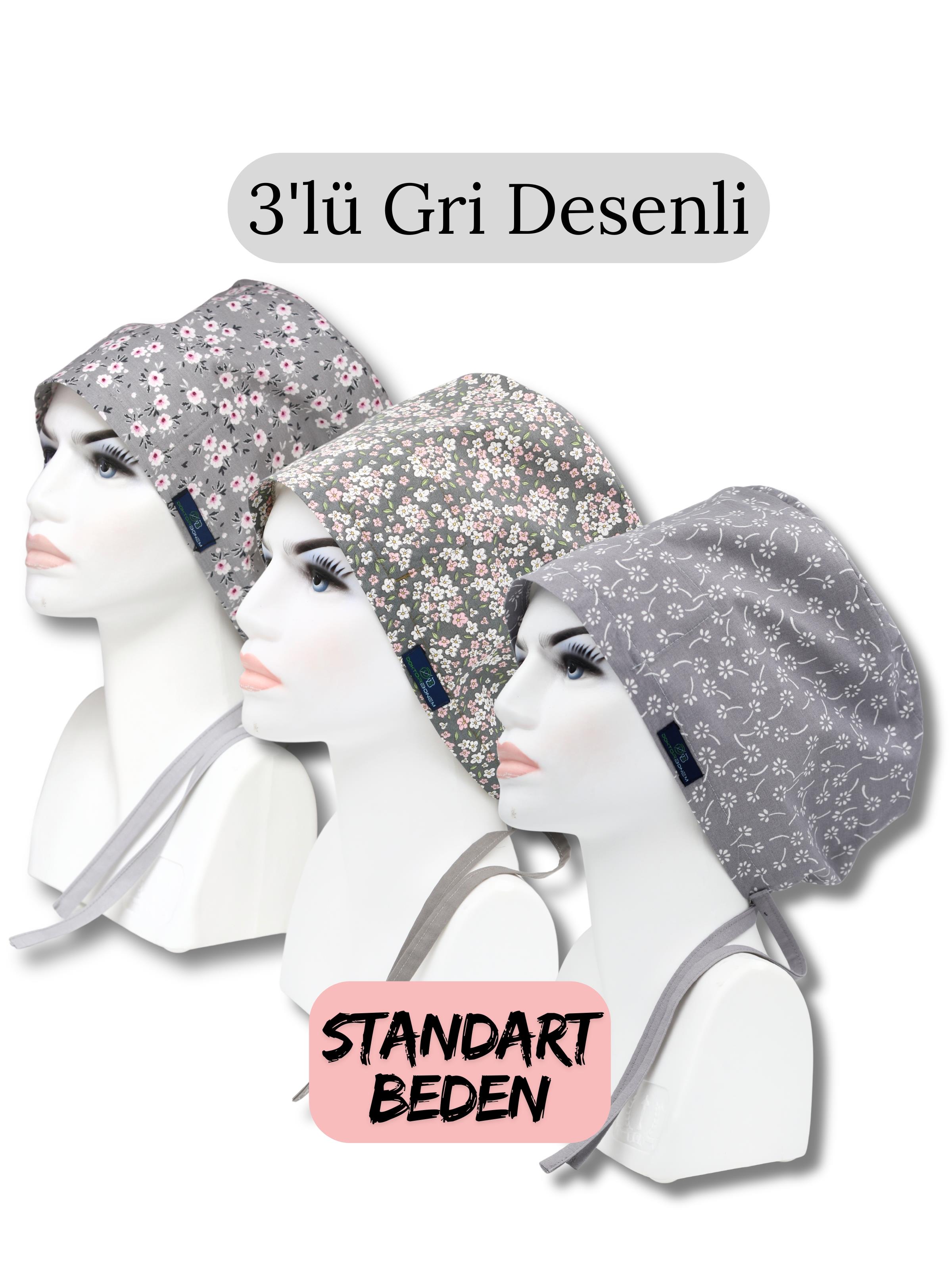 Standart Beden 3lü Gri Desenli Gri Çiçek Bahçesi Gri Çıtı Pıtı Gri Nazlı Çiçekler Cerrahi Bone