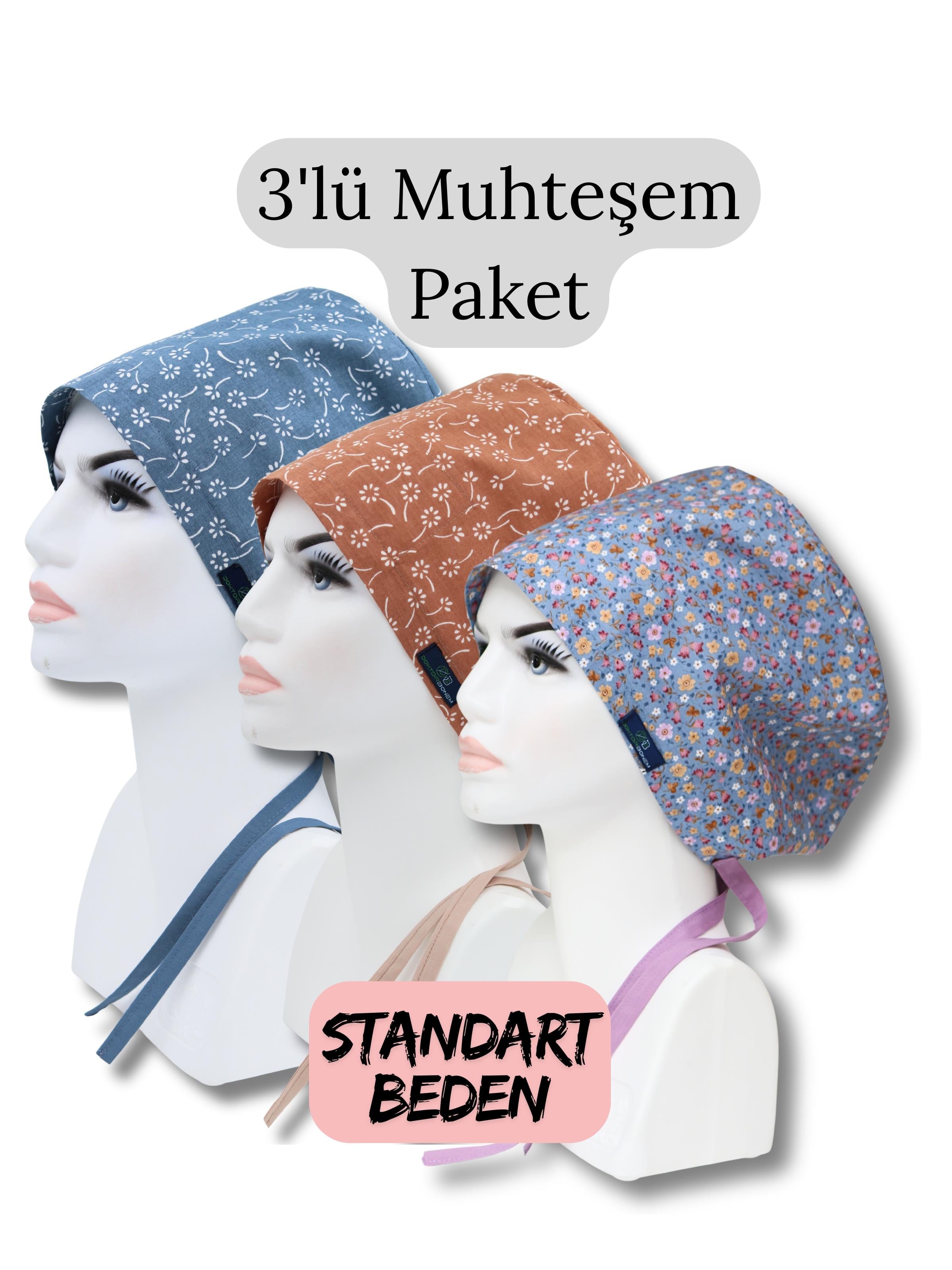 Standart Beden 3lü Muhteşem Paket Mavi Nazlı Kahverengi Nazlı Çiçekler İndigo Çıtır Cerrahi Bone