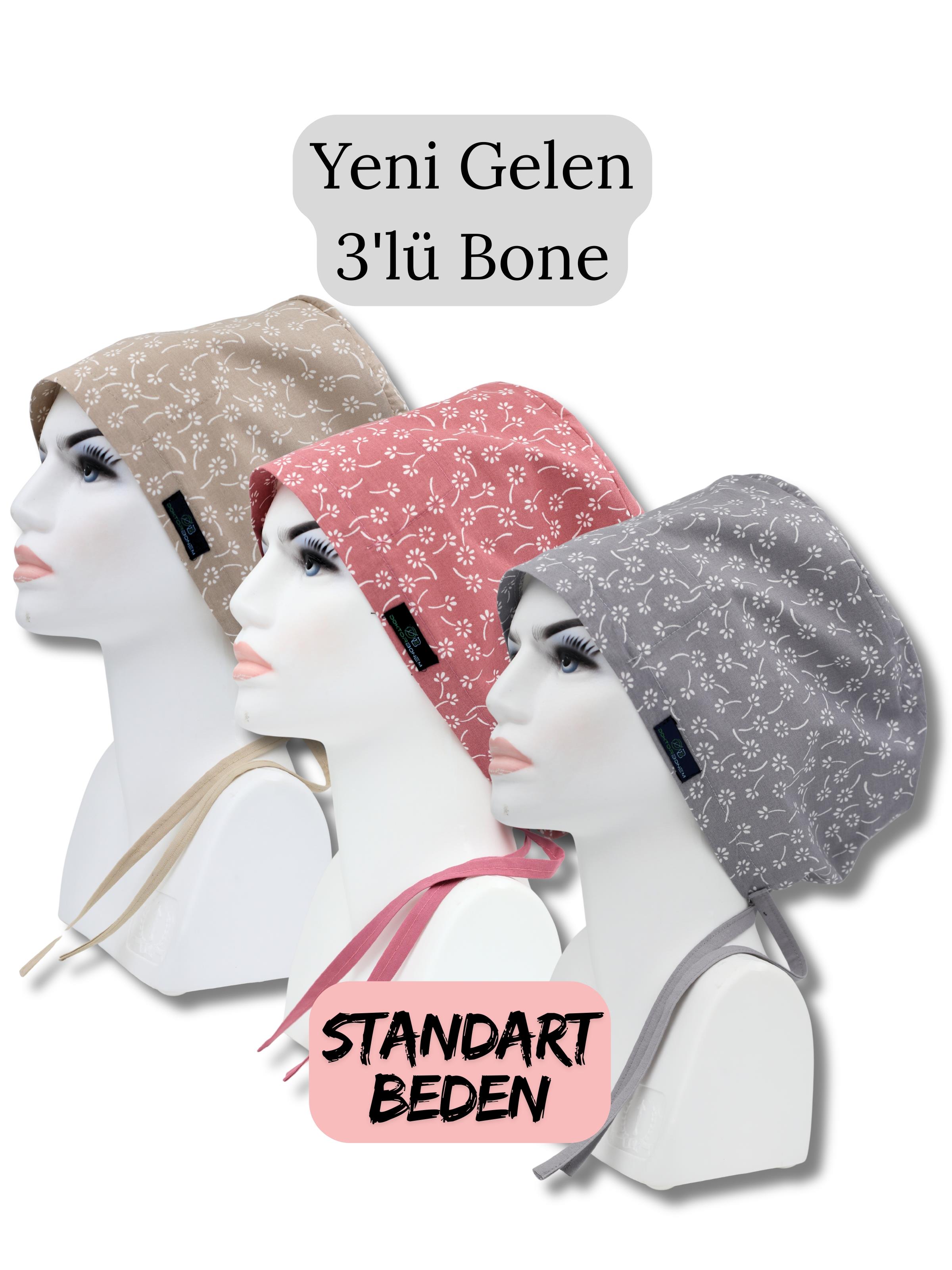 Standart Beden 3lü Paket Bej Nazlı Çiçekler Gülkurusu Nazlı Çiçekler Gri Nazlı Çiçekler Cerrahi Bone