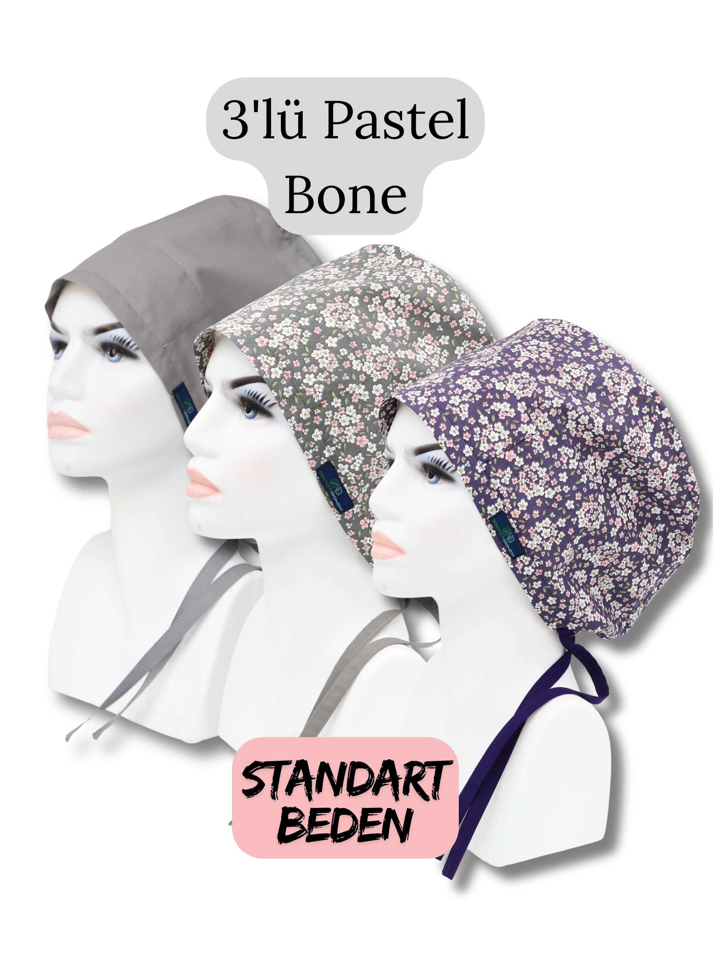 Standart Beden 3lü Pastel Bone Gri Tek Renk Gri Çıtı Pıtı Mor Çıtı Pıtı Çiçekler Cerrahi Bone