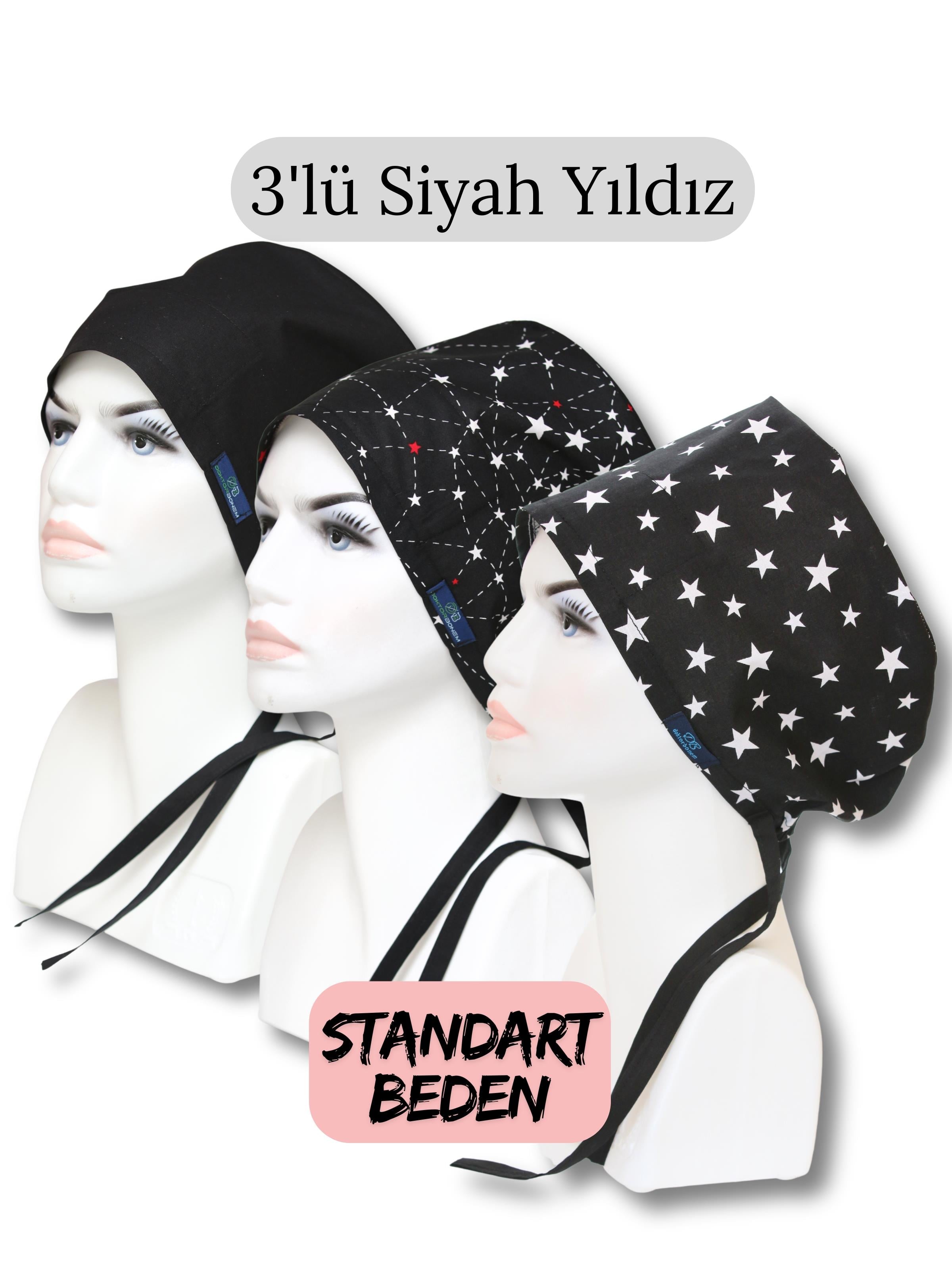 Standart Beden 3lü Siyah Yıldız Siyah Tek Renk Siyah Takım Yıldızlar Siyah Büyük Yıldız Cerrahi Bone