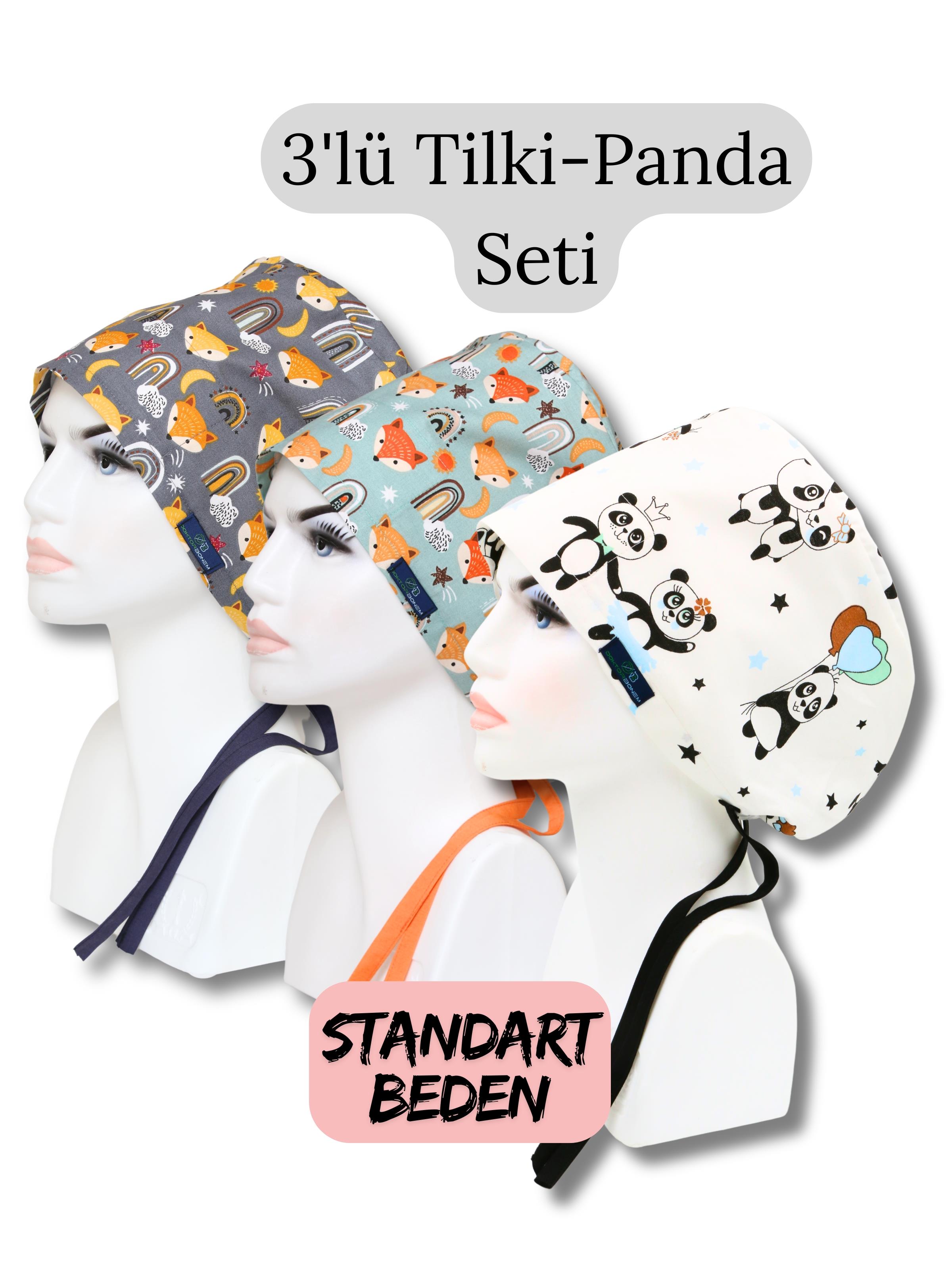 Standart Beden 3lü Tilki Panda Seti Antrasit Tilki Turkuaz Tilki Panda Cerrahi Bone