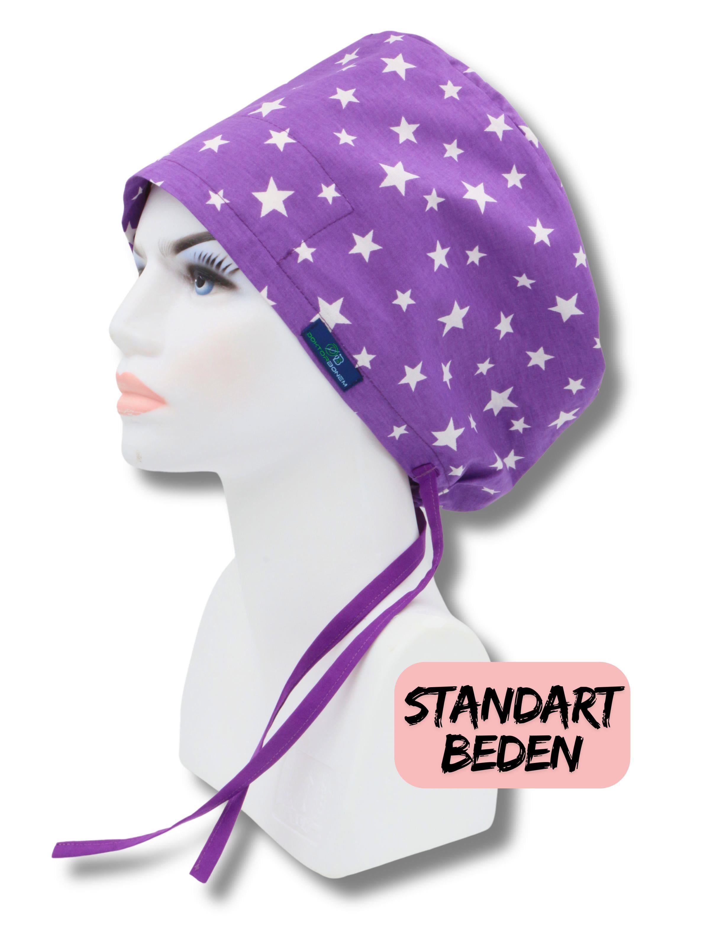 Standart Beden Büyük Mor Yıldızlar Cerrahi Bone Doktor Hemşire Sağlıkçı Hastane Bonesi