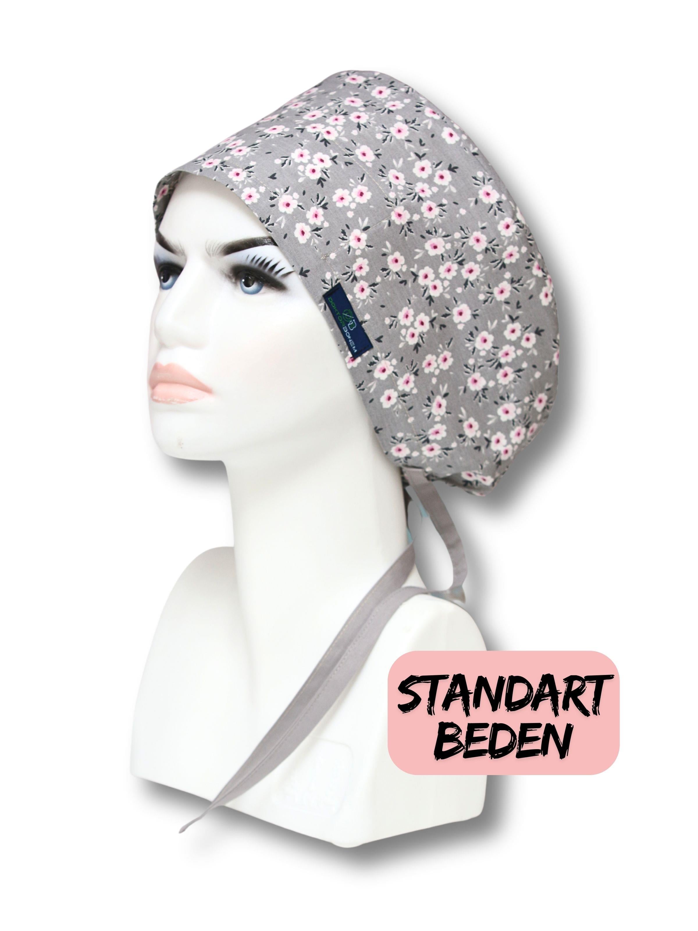 Standart Beden Gri Çiçek Bahçesi Cerrahi Bone Doktor Hemşire Sağlıkçı Hastane Bonesi
